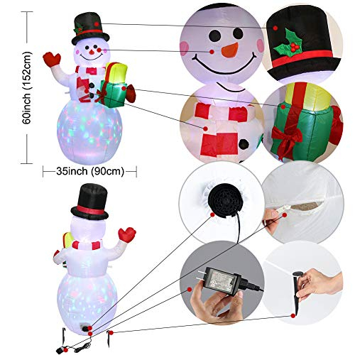 Foto 3 pulgar | Muñeco de Nieve AeroWo Inflable 150 cm con Tapa Led Giratoria - Venta Internacional