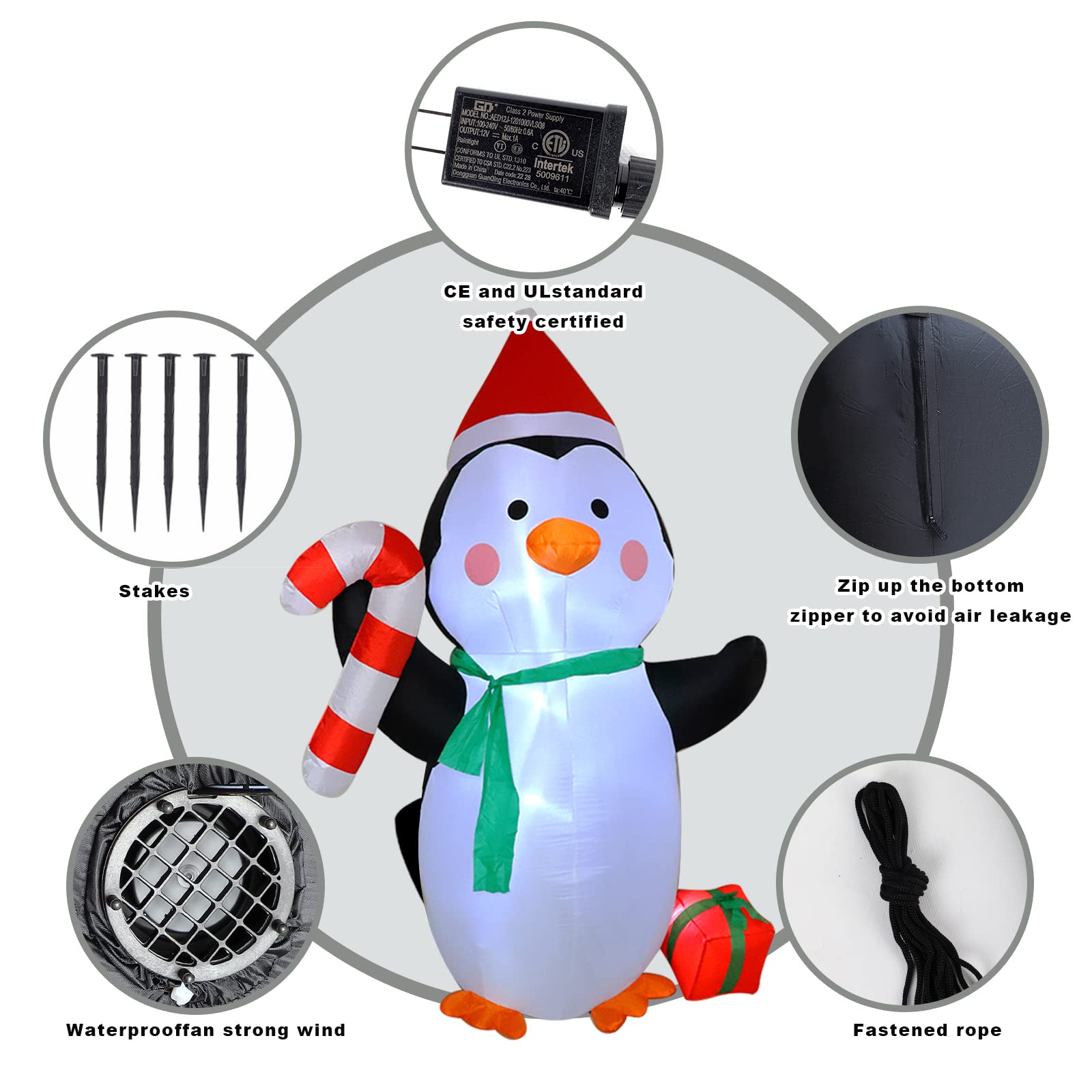 Foto 3 | Pingüino Inflable Navideño Mortime De 2,3 M Con Luces Led - Venta Internacional.
