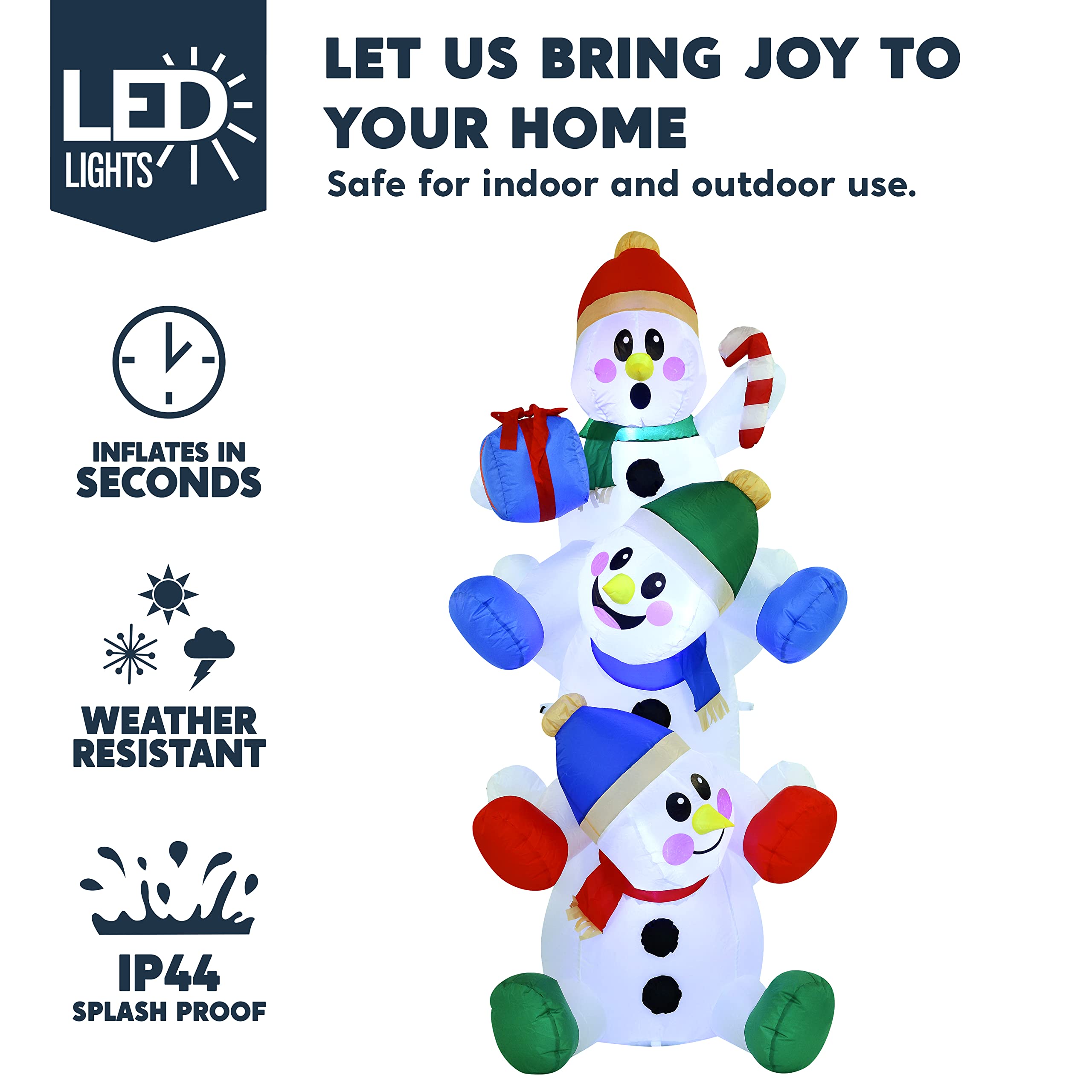 Foto 4 pulgar | Muñeco De Nieve Hinchable Navideño Joiedomi Apilado De 1,8 M Con Led - Venta Internacional.