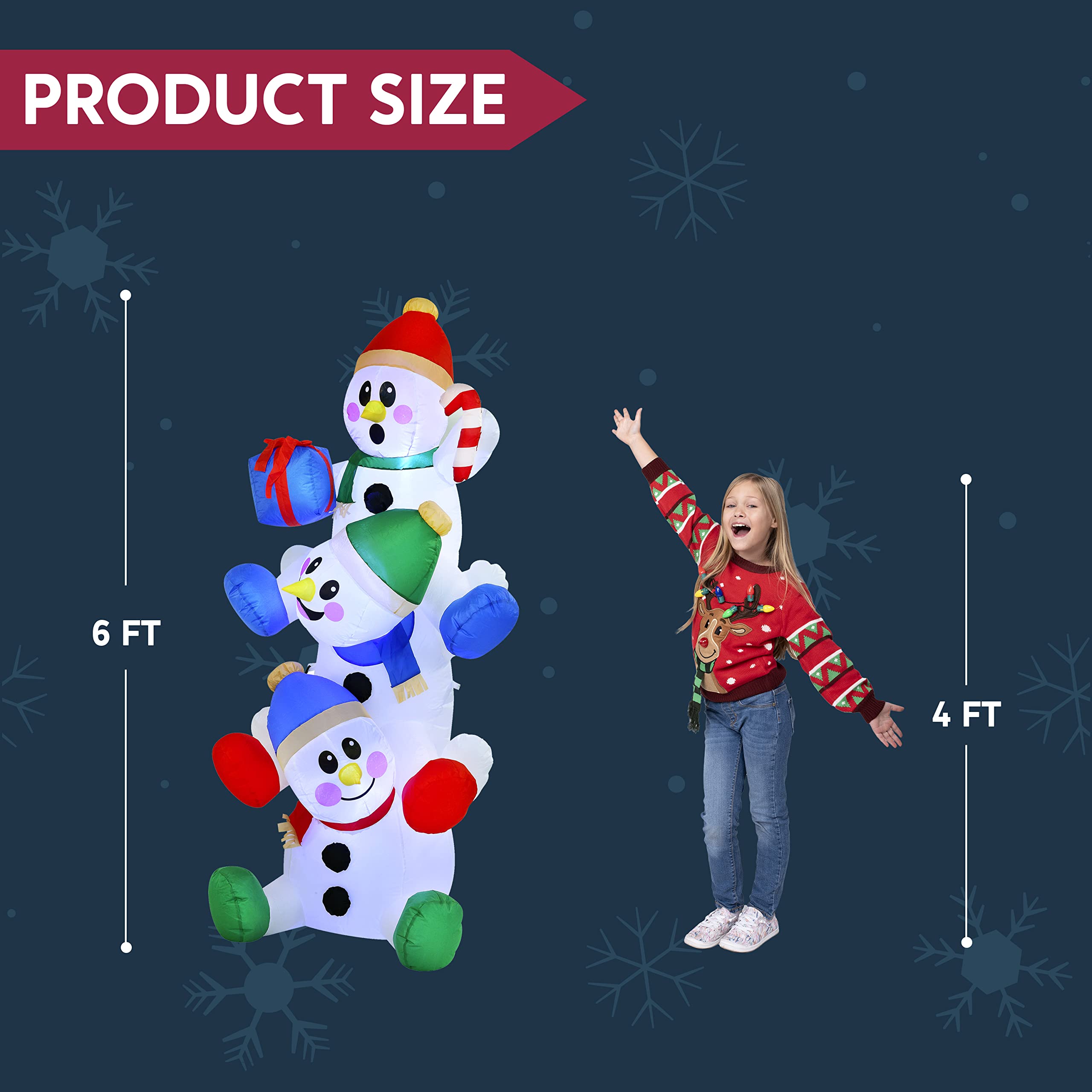 Foto 6 pulgar | Muñeco De Nieve Hinchable Navideño Joiedomi Apilado De 1,8 M Con Led - Venta Internacional.