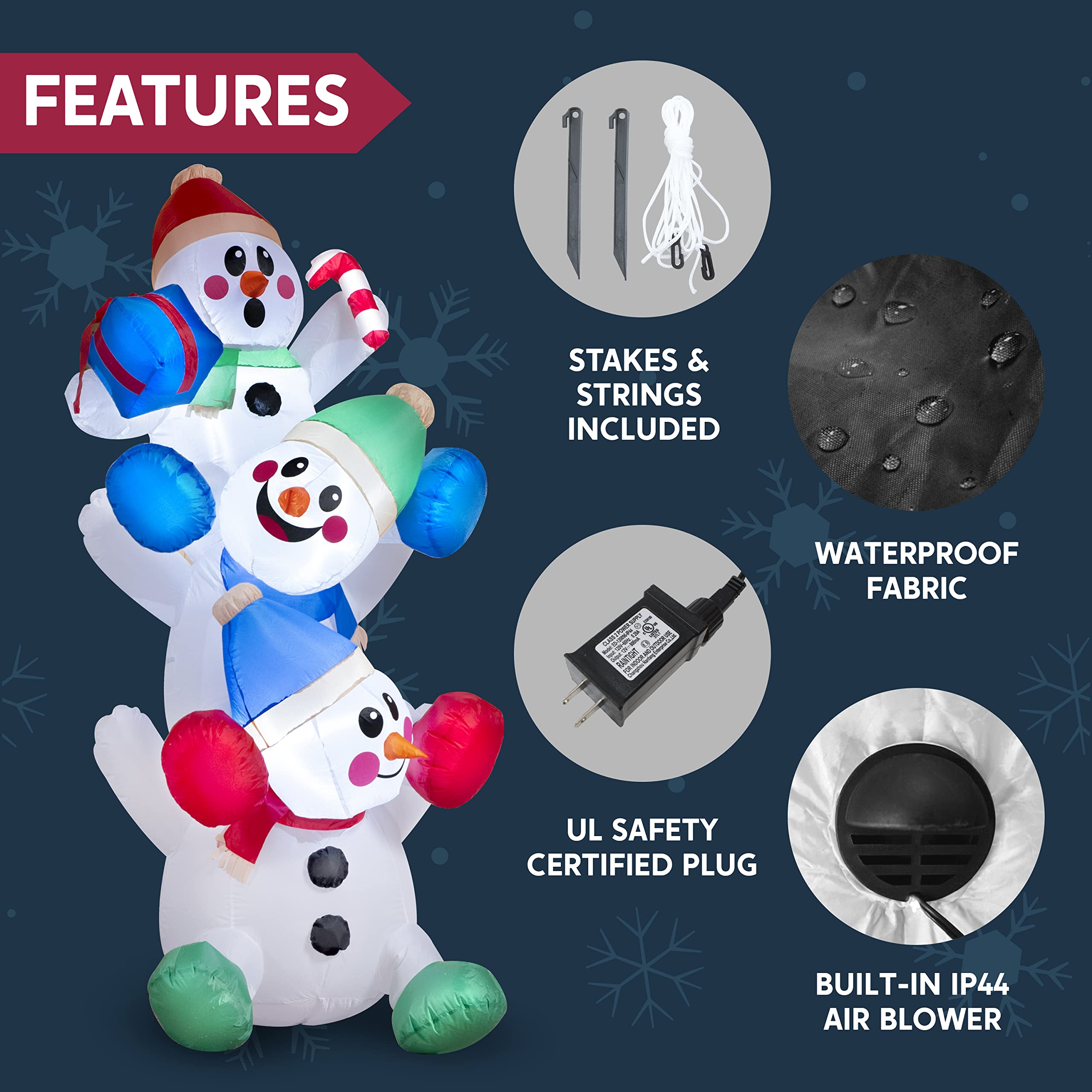 Foto 7 pulgar | Muñeco De Nieve Hinchable Navideño Joiedomi Apilado De 1,8 M Con Led - Venta Internacional.