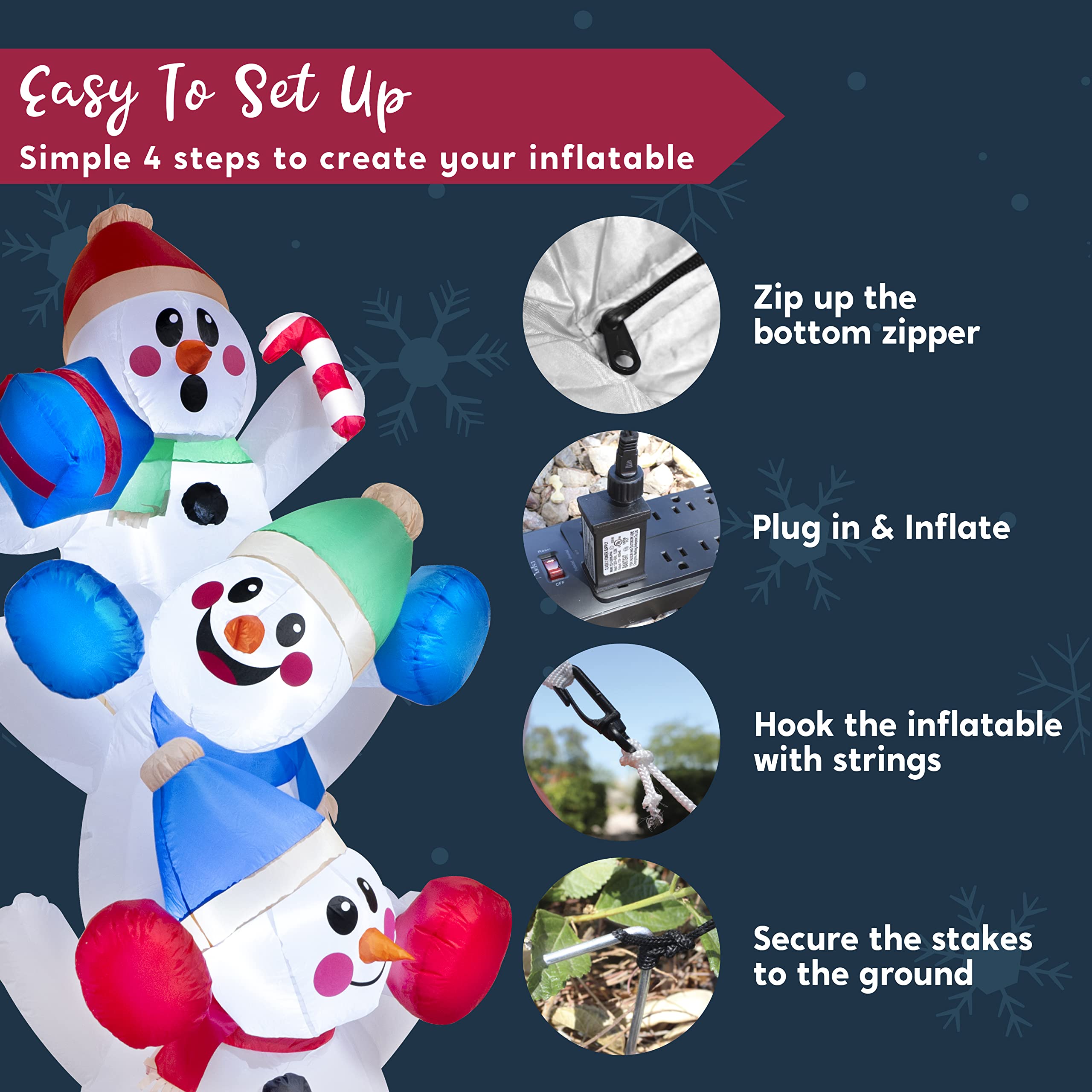 Foto 7 | Muñeco De Nieve Hinchable Navideño Joiedomi Apilado De 1,8 M Con Led - Venta Internacional.