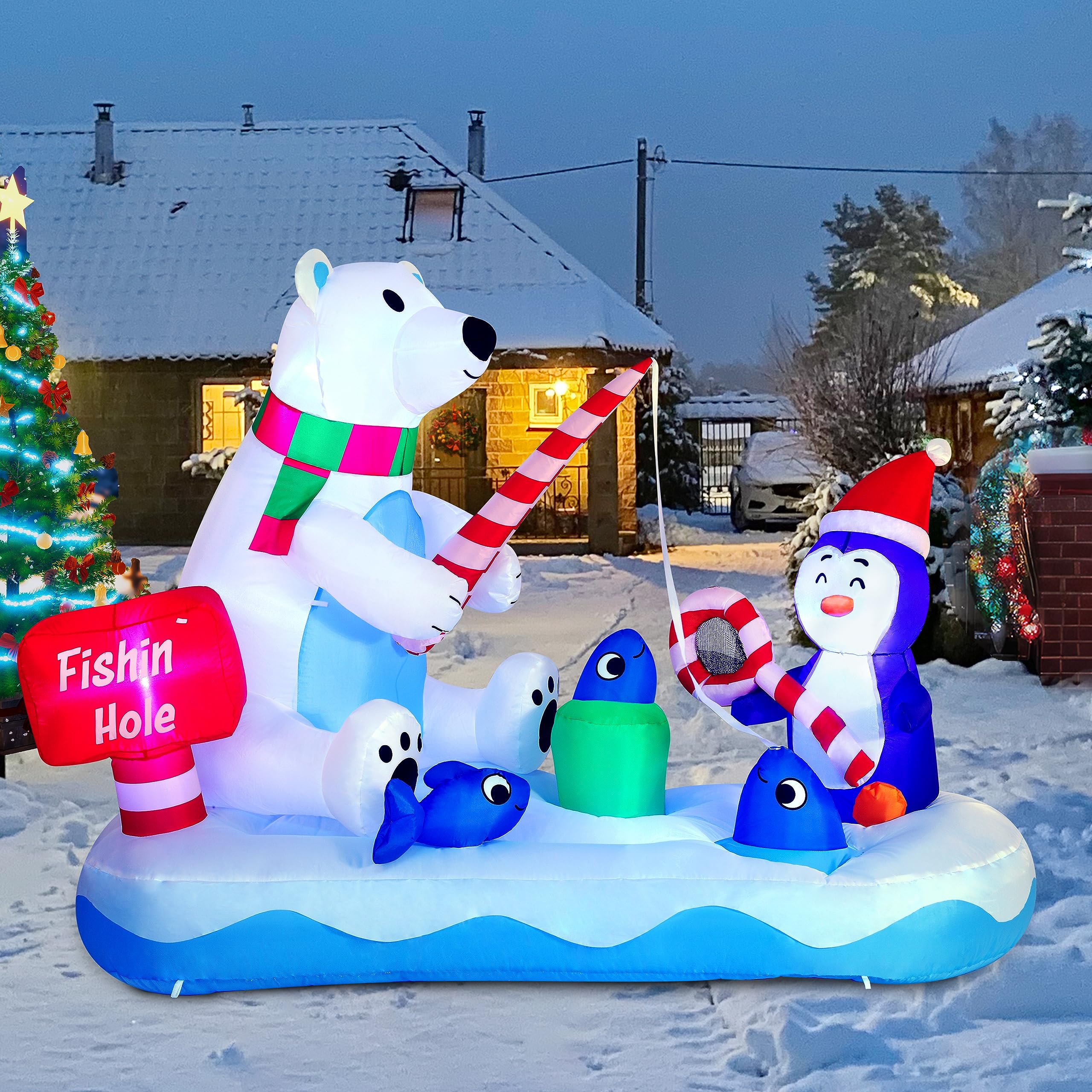 Foto 1 | Pingüino Navideño Inflable Y Oso Polar De 6 Pies Con Luces Led - Venta Internacional.