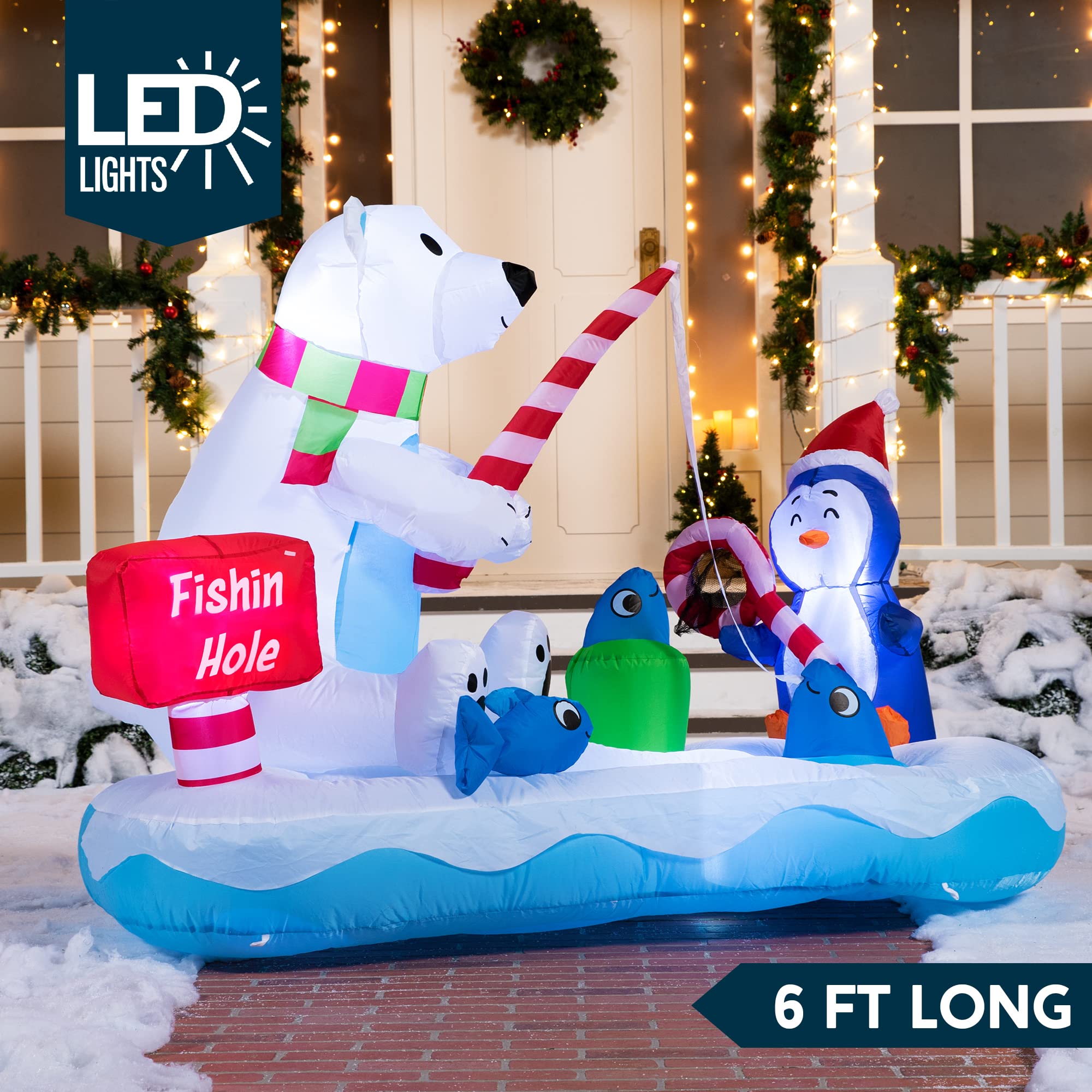 Foto 2 | Pingüino Navideño Inflable Y Oso Polar De 6 Pies Con Luces Led - Venta Internacional.
