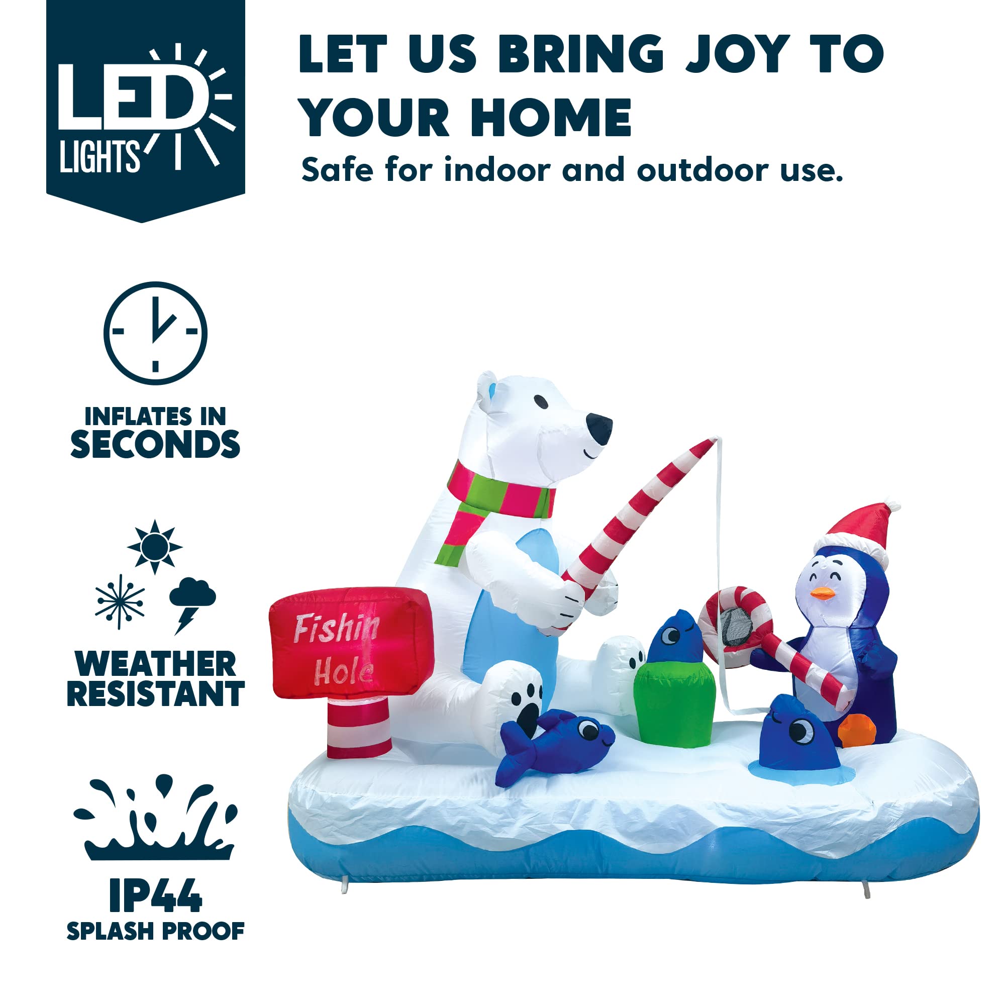 Foto 3 | Pingüino Navideño Inflable Y Oso Polar De 6 Pies Con Luces Led - Venta Internacional.