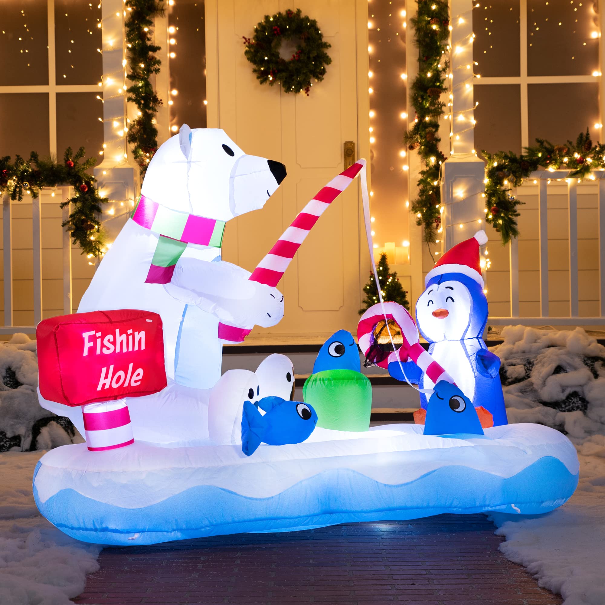 Foto 4 | Pingüino Navideño Inflable Y Oso Polar De 6 Pies Con Luces Led - Venta Internacional.