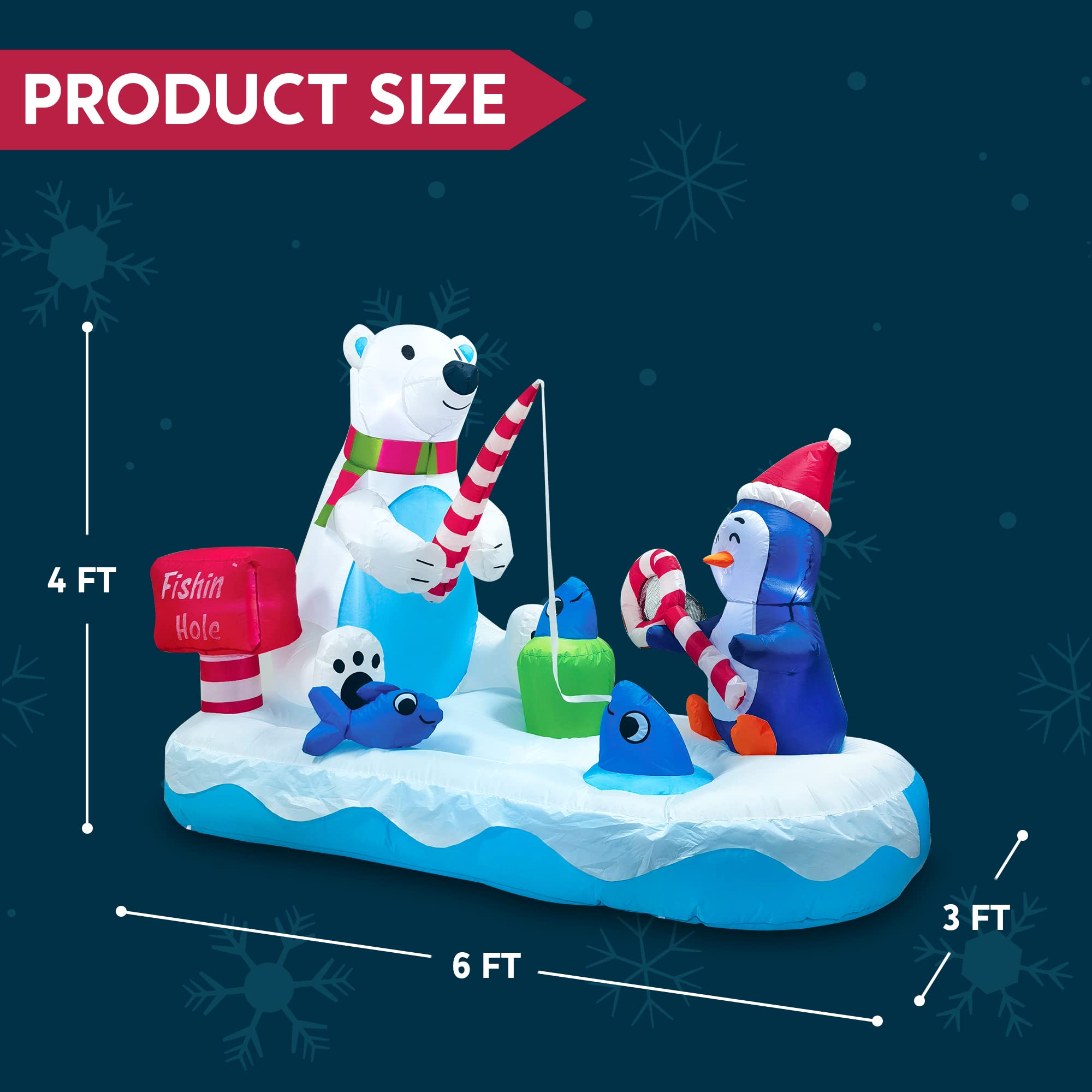 Foto 5 | Pingüino Navideño Inflable Y Oso Polar De 6 Pies Con Luces Led - Venta Internacional.