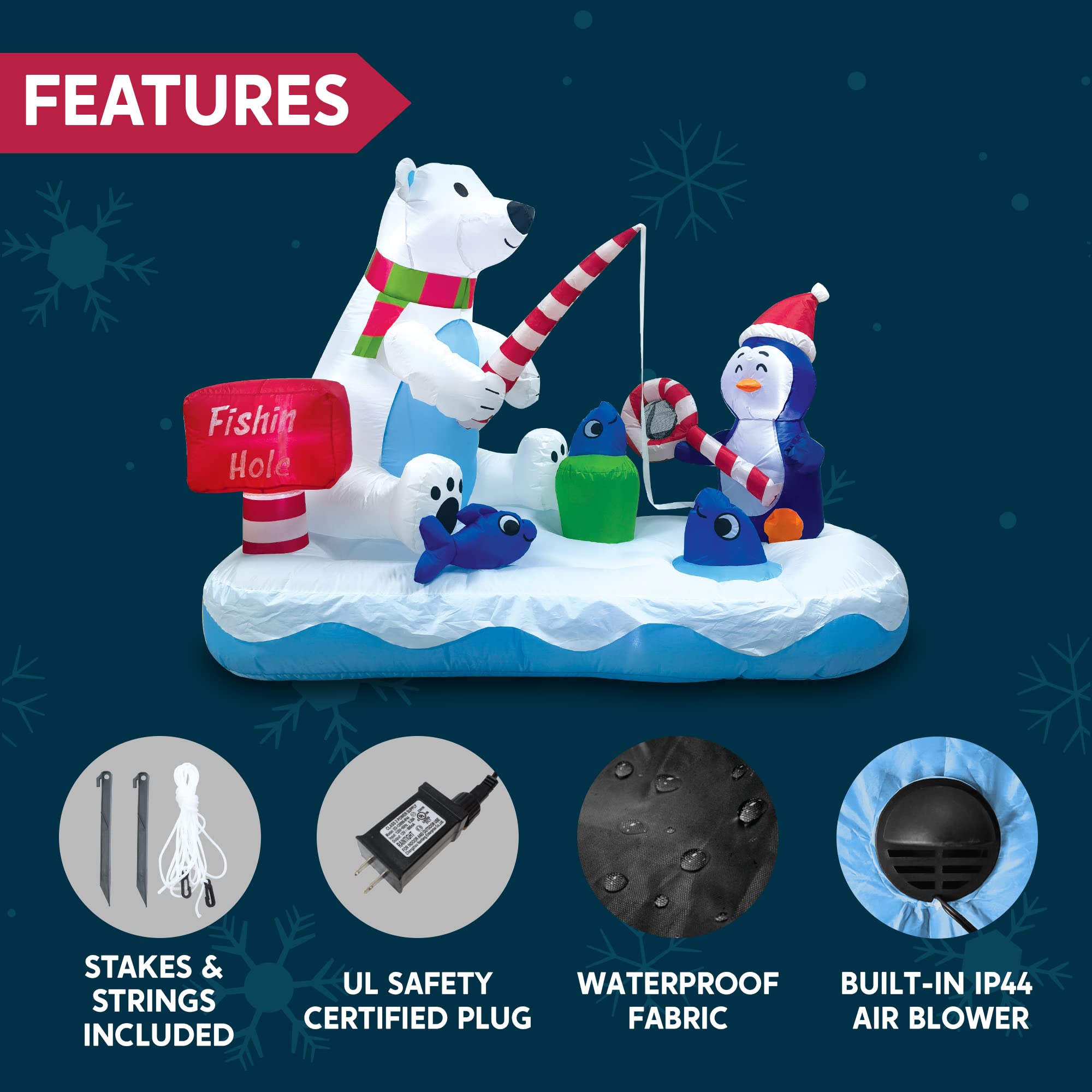 Foto 7 pulgar | Pingüino Navideño Inflable Y Oso Polar De 6 Pies Con Luces Led - Venta Internacional.