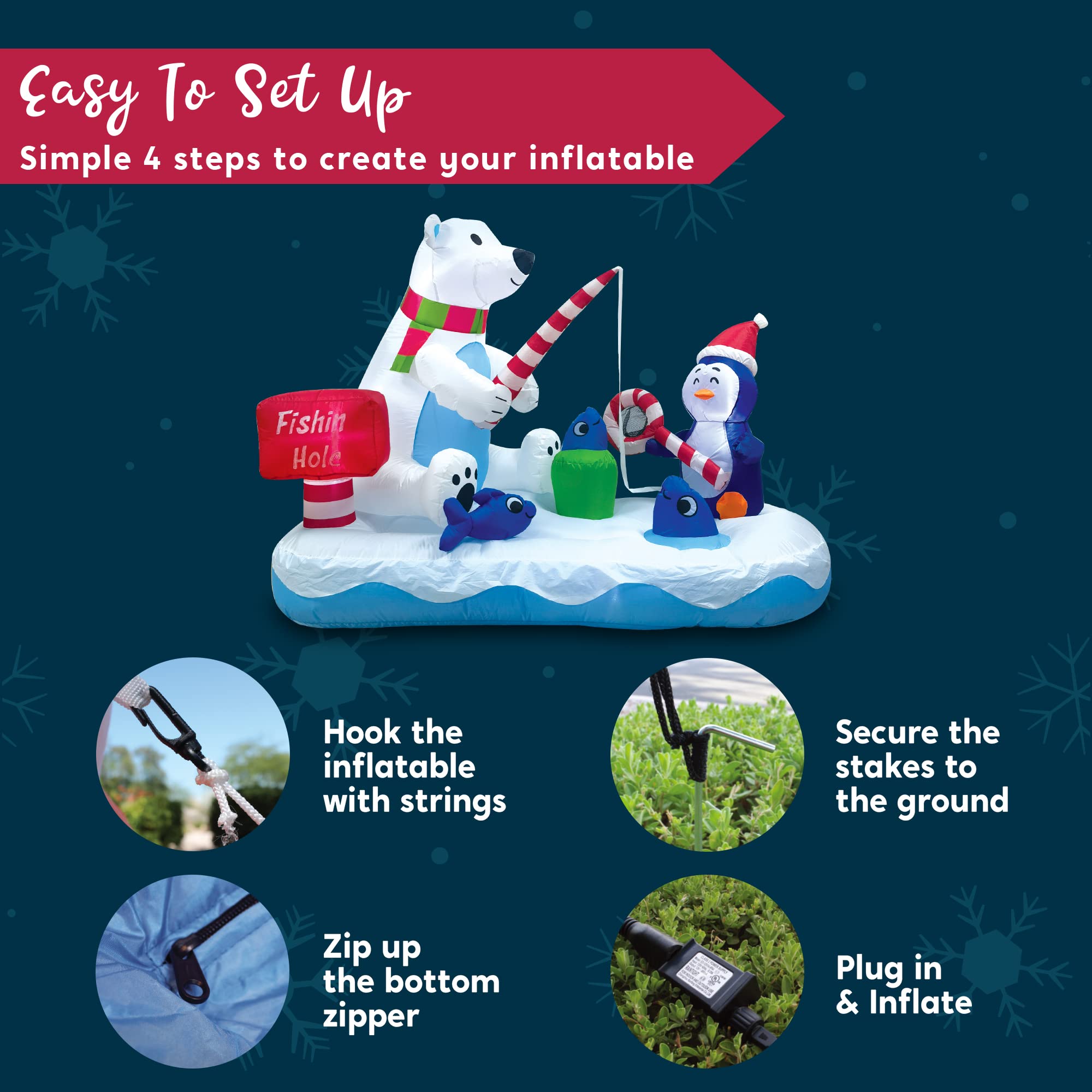 Foto 7 | Pingüino Navideño Inflable Y Oso Polar De 6 Pies Con Luces Led - Venta Internacional.