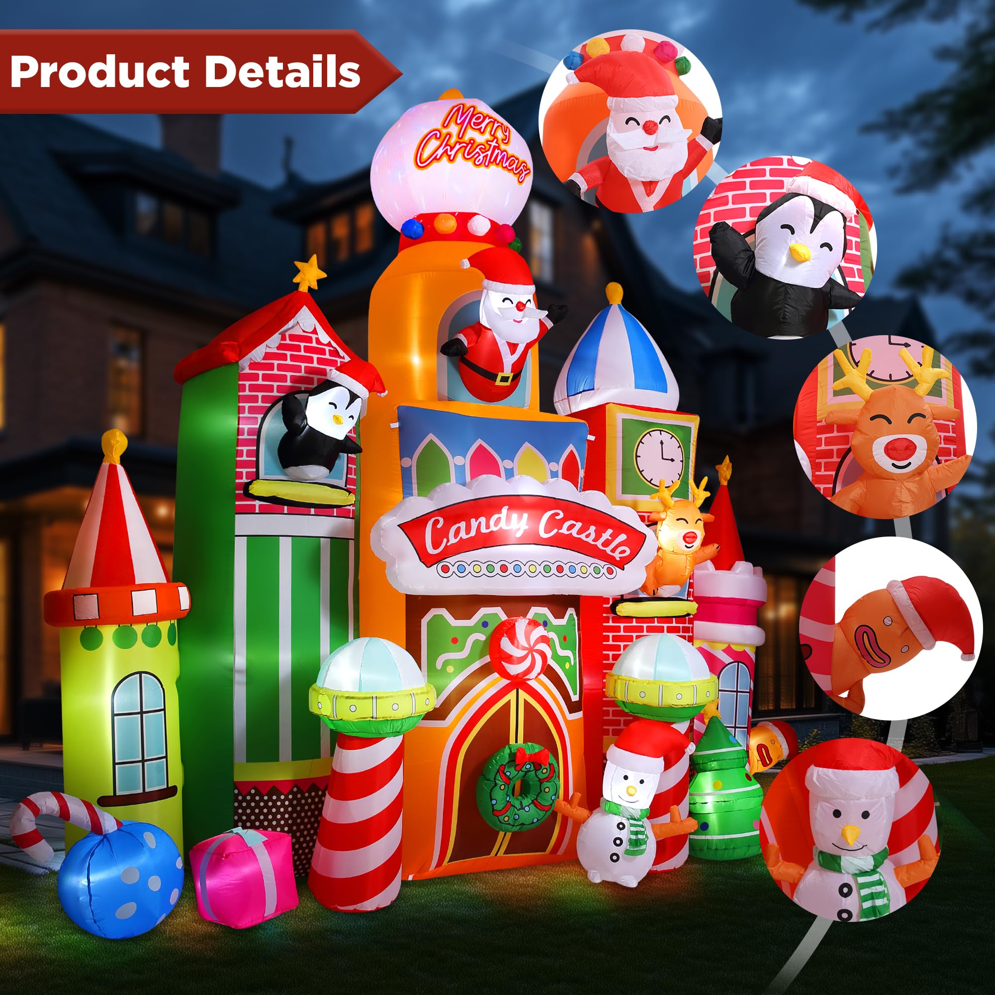 Foto 7 pulgar | Castillo De Caramelos Inflable Navideño De 4,1 M De Altura Con Luces Led - Venta Internacional.
