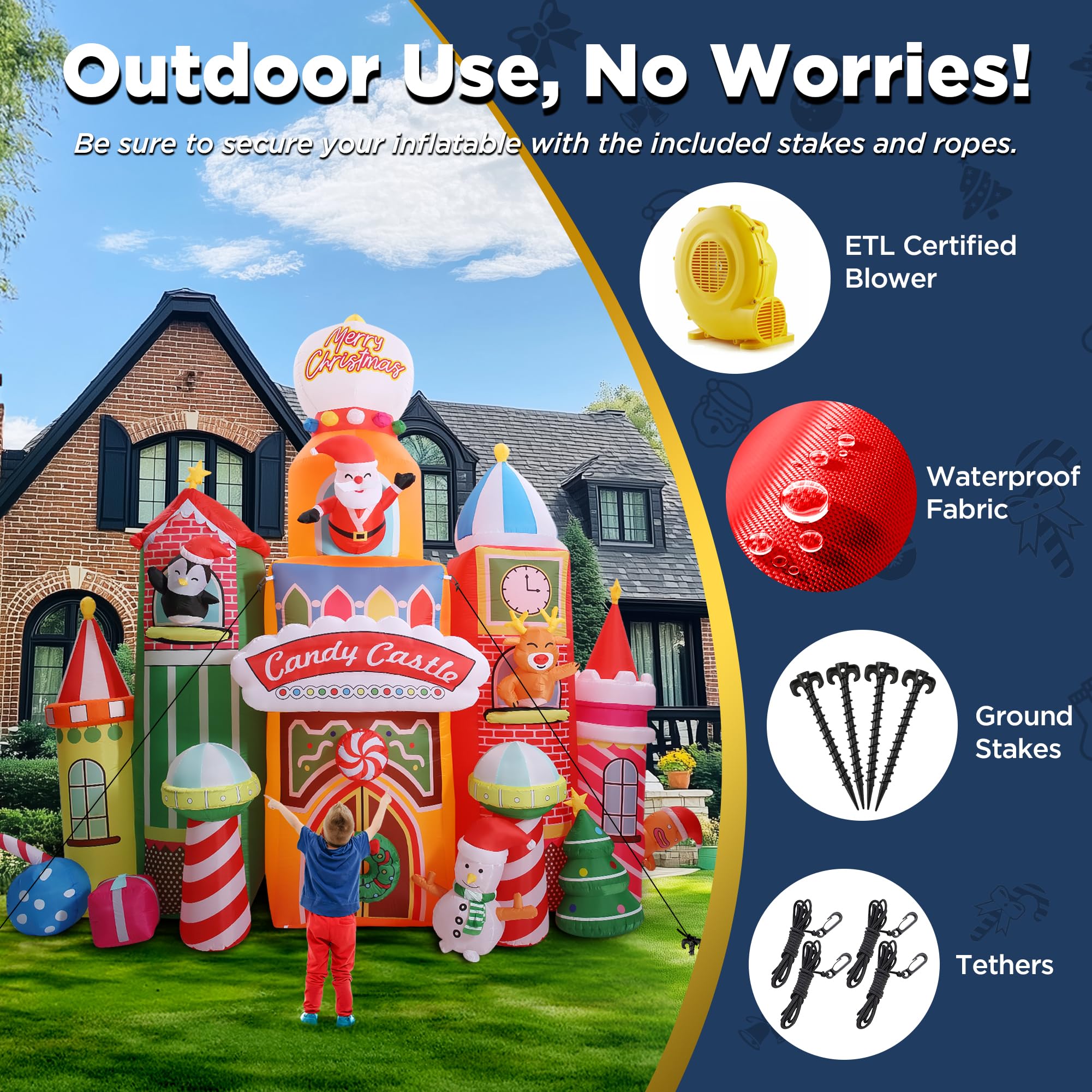 Foto 7 | Castillo De Caramelos Inflable Navideño De 4,1 M De Altura Con Luces Led - Venta Internacional.