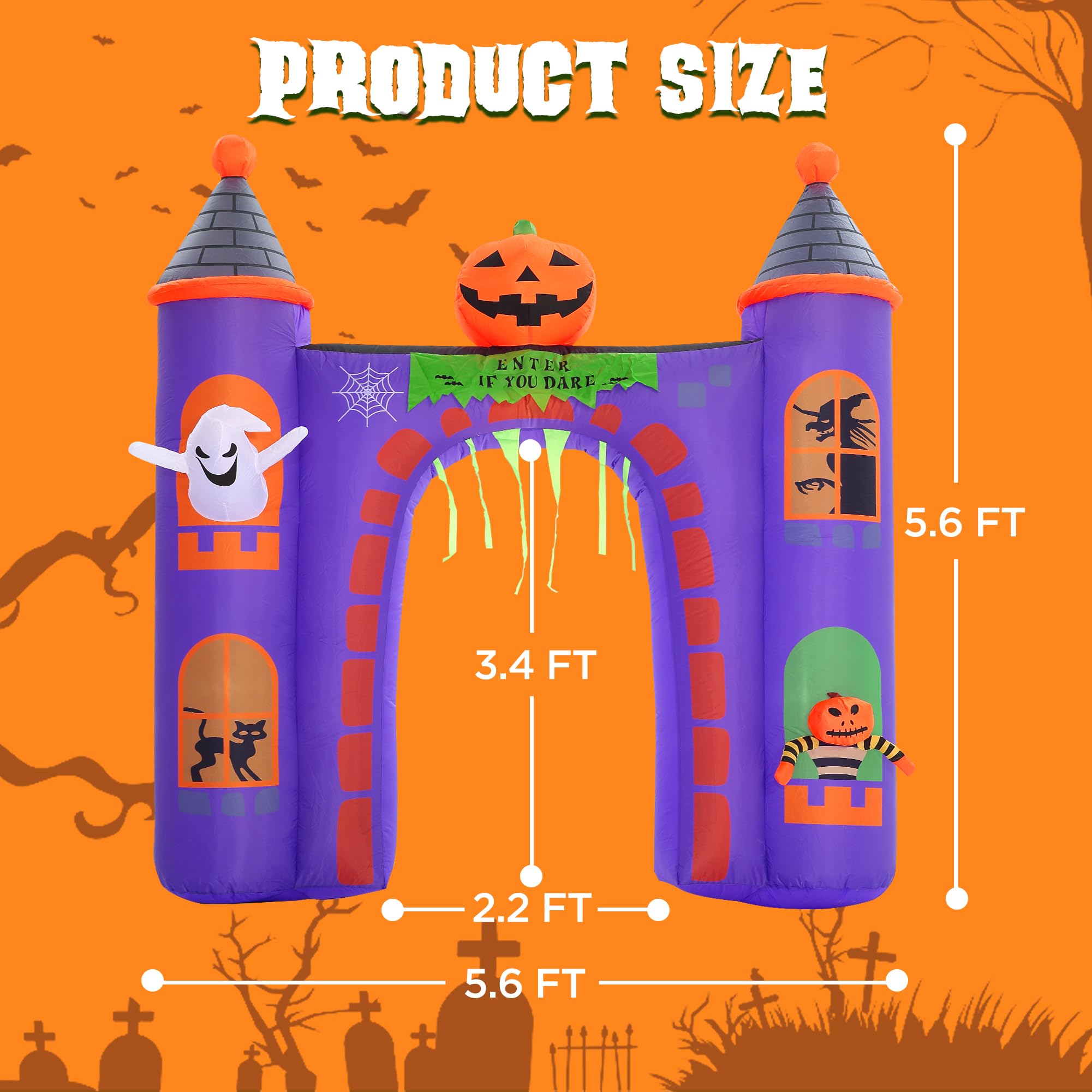 Foto 5 pulgar | Castillo Embrujado Inflable Zpisf Para Decoración De Halloween, 1,7 M - Venta Internacional.