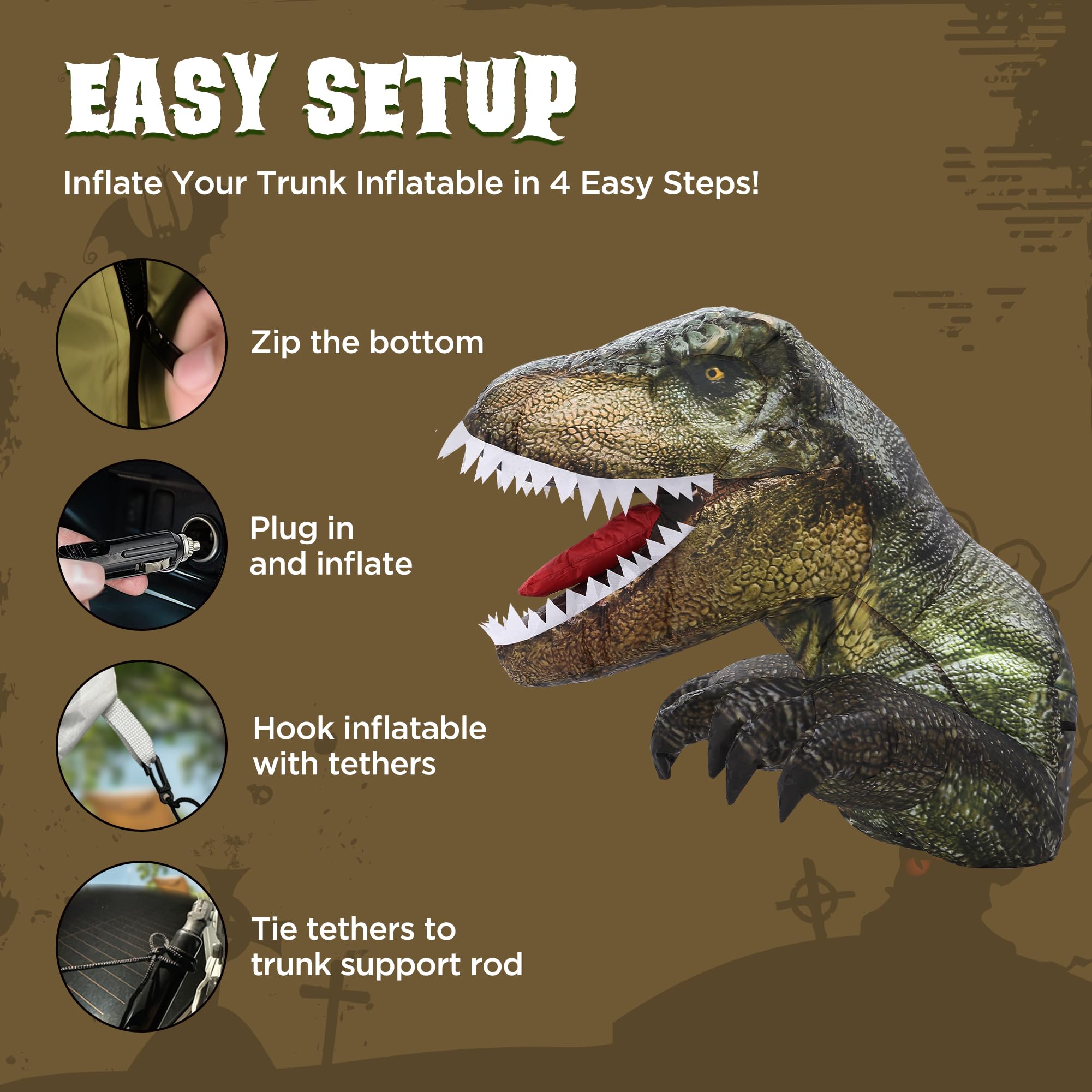 Foto 5 | Decoración Inflable De Halloween Con Diseño De Dinosaurio Zpisf, 1,1 M, Con Led - Venta Internacional.