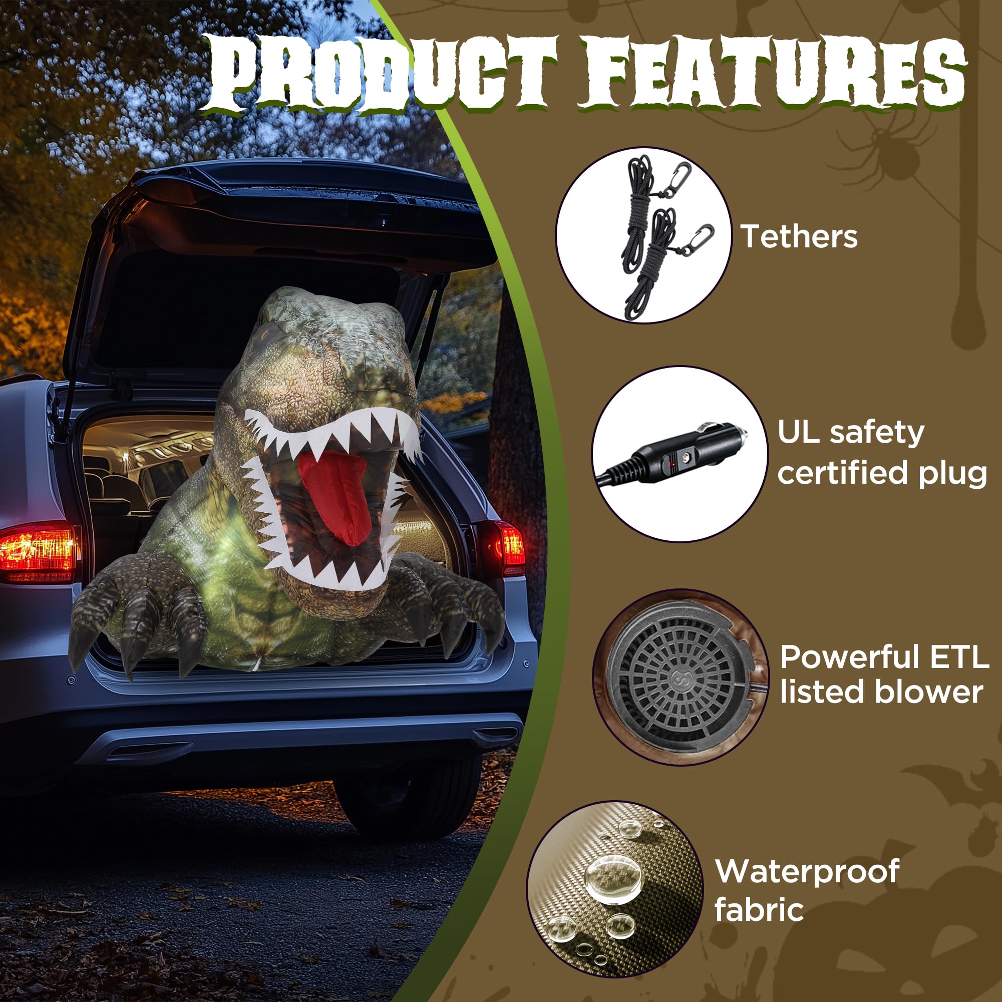 Foto 6 | Decoración Inflable De Halloween Con Diseño De Dinosaurio Zpisf, 1,1 M, Con Led - Venta Internacional.