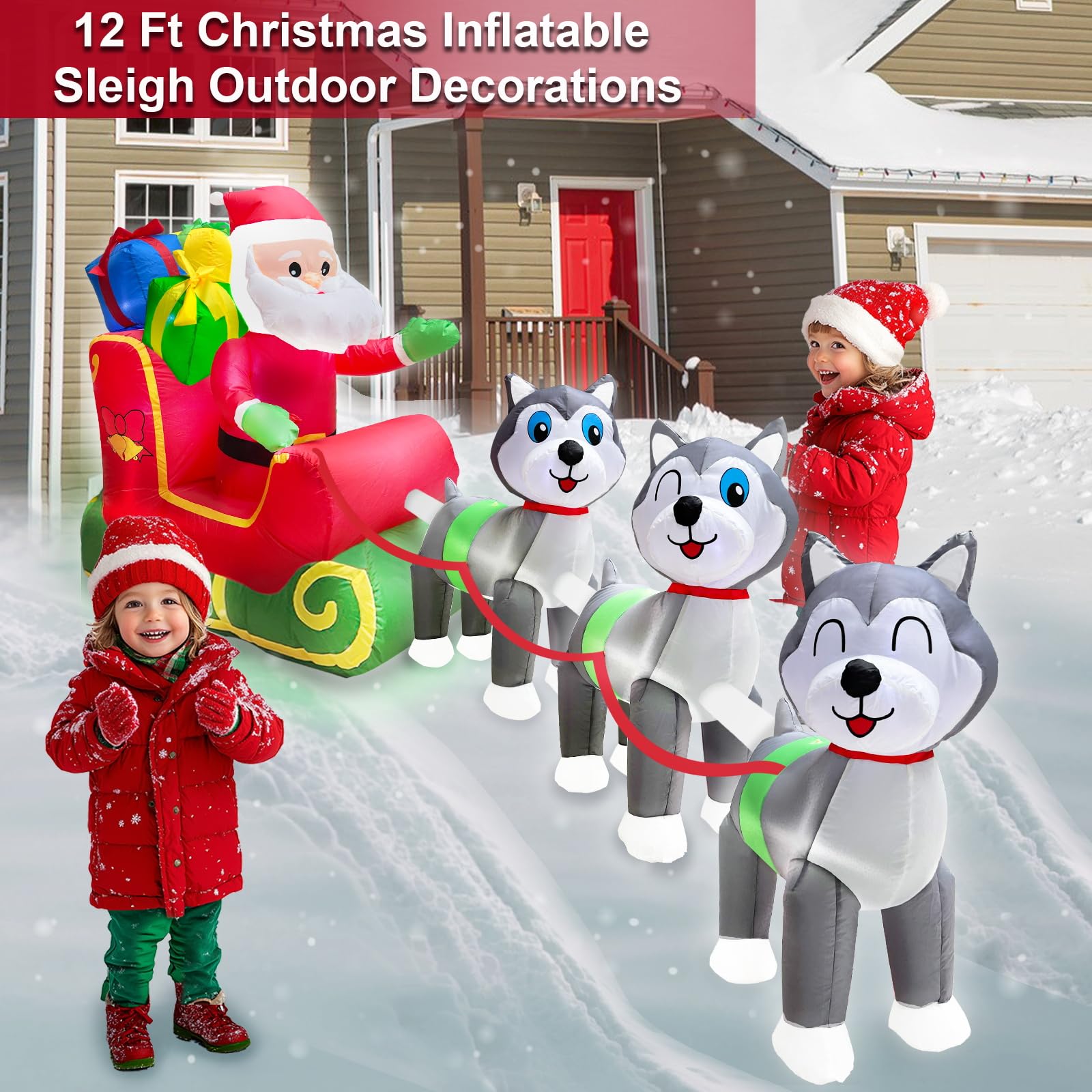 Foto 6 pulgar | Papá Noel Inflable De Navidad Turnmeon En Trineo De 3,6 M Con  - Venta Internacional.