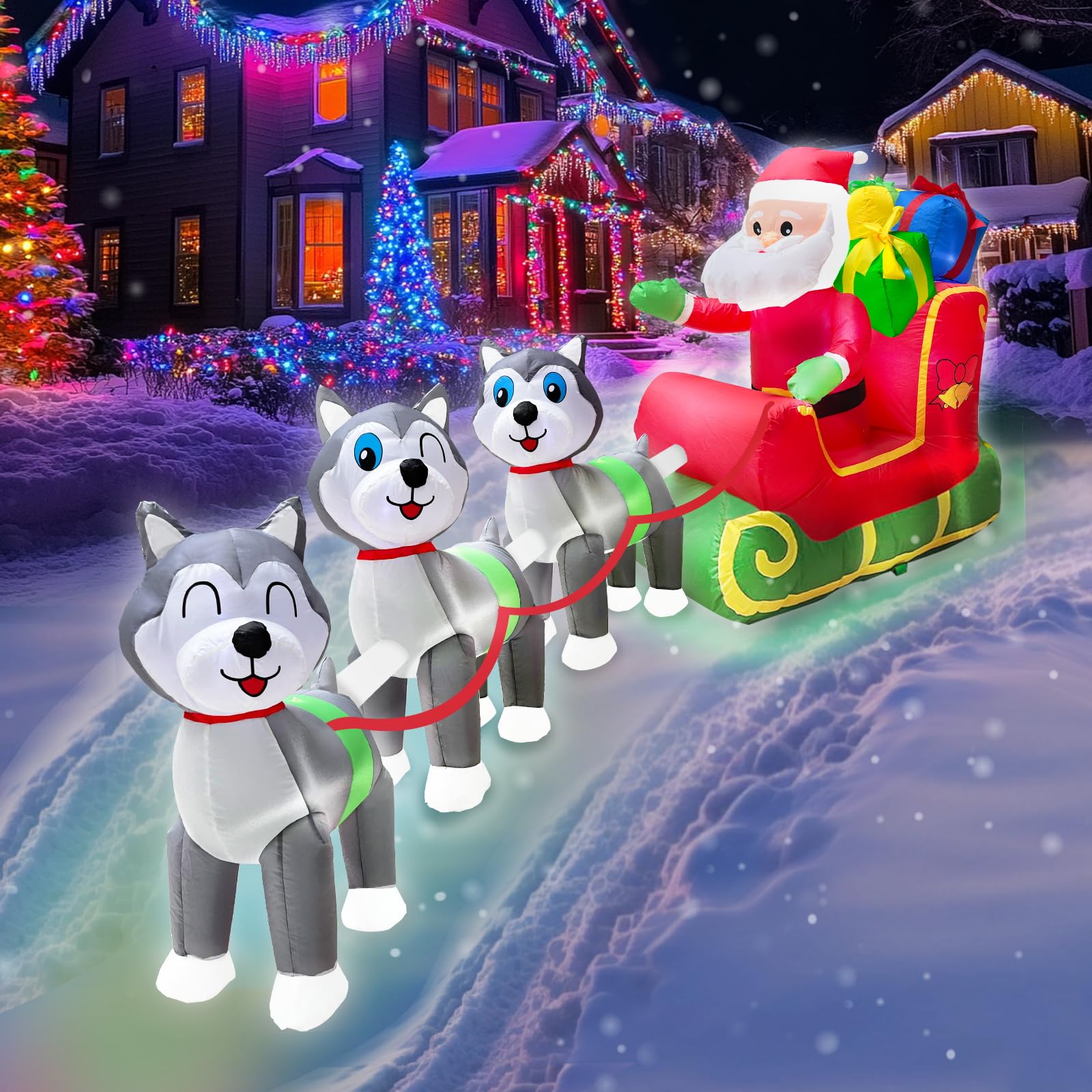 Foto 6 | Papá Noel Inflable De Navidad Turnmeon En Trineo De 3,6 M Con  - Venta Internacional.