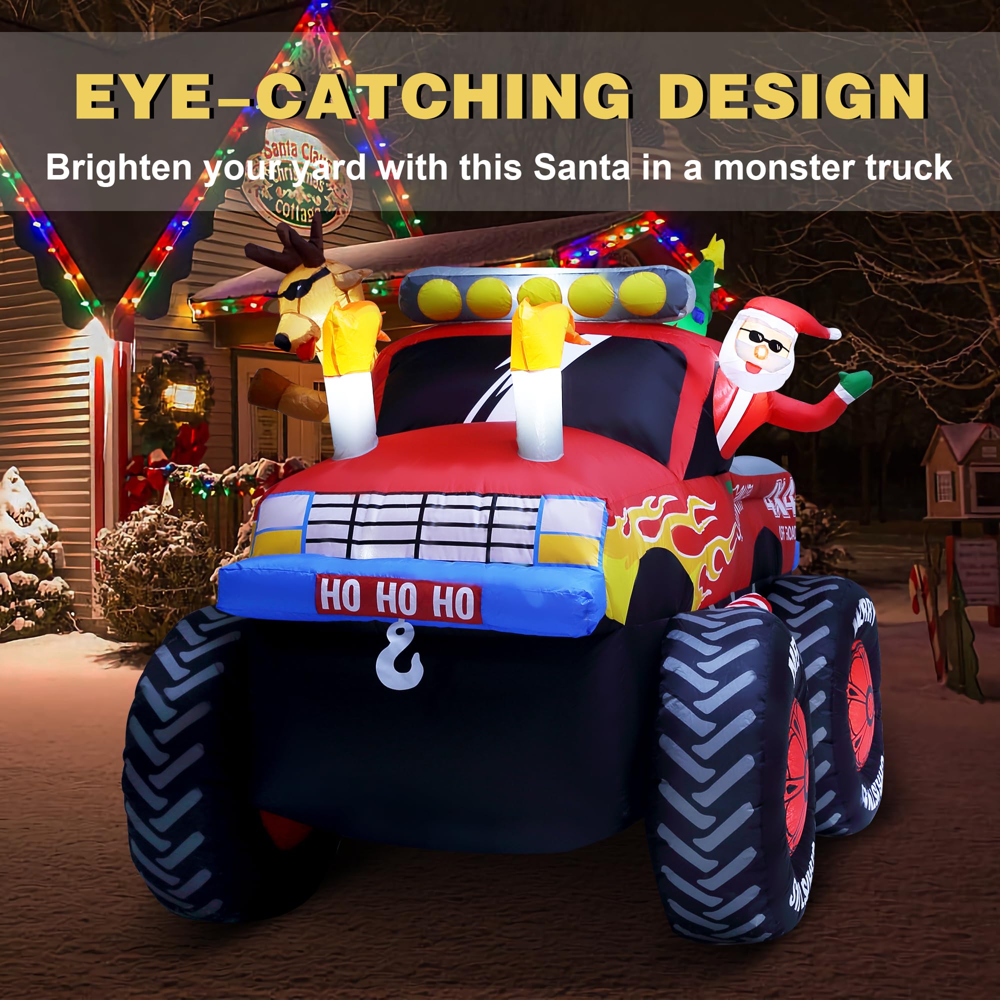 Foto 3 pulgar | Papá Noel Inflable Navideño Zpisf En Monster Truck De 8 Pies - Venta Internacional.