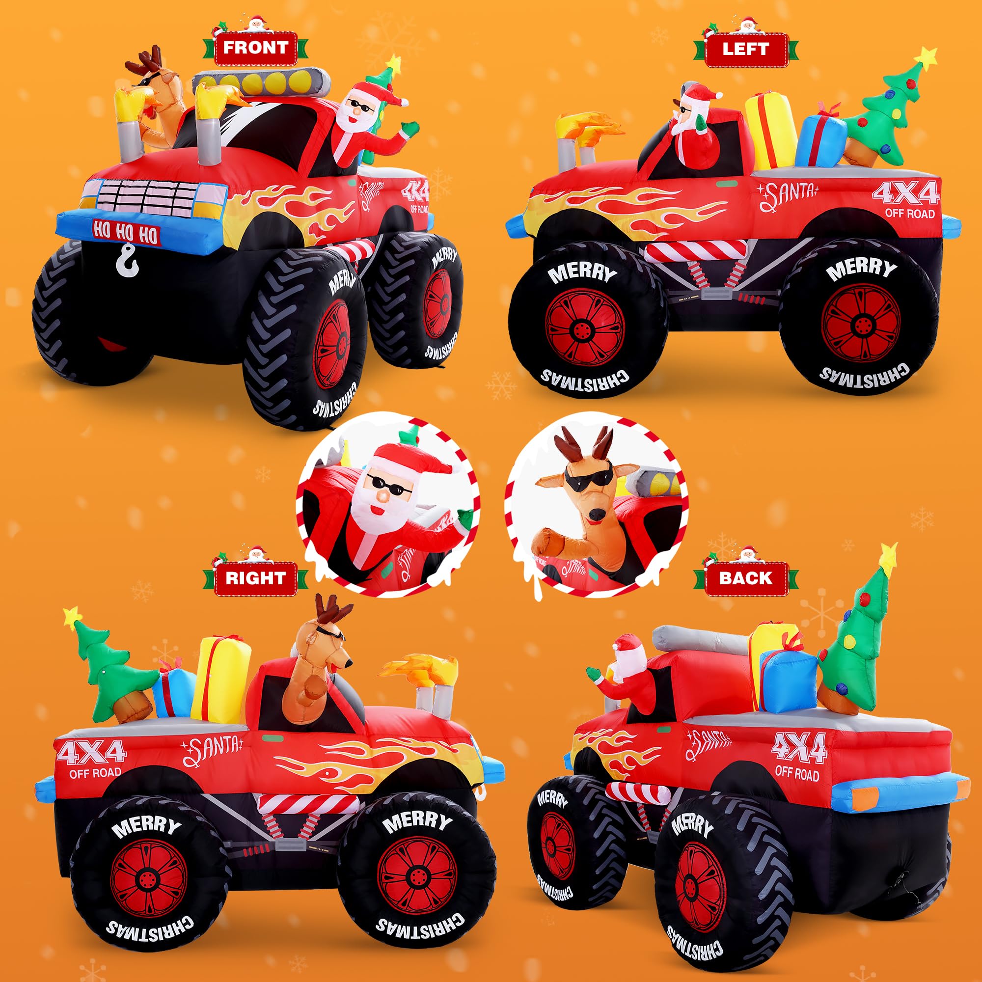 Foto 4 pulgar | Papá Noel Inflable Navideño Zpisf En Monster Truck De 8 Pies - Venta Internacional.