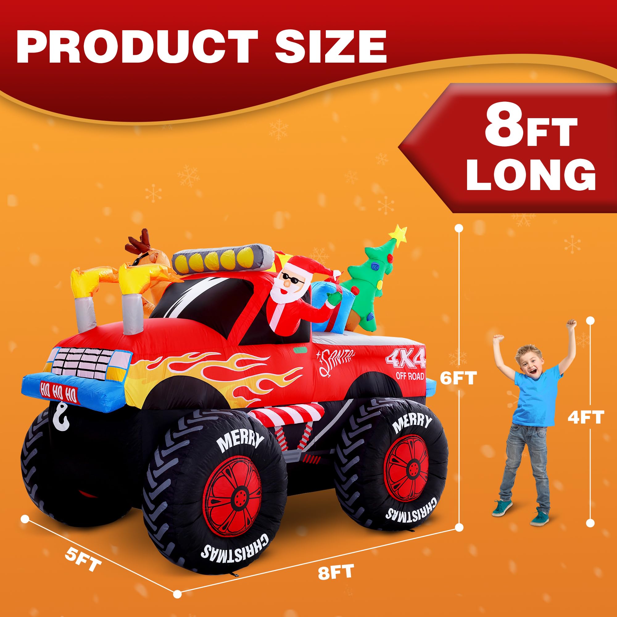 Foto 5 pulgar | Papá Noel Inflable Navideño Zpisf En Monster Truck De 8 Pies - Venta Internacional.
