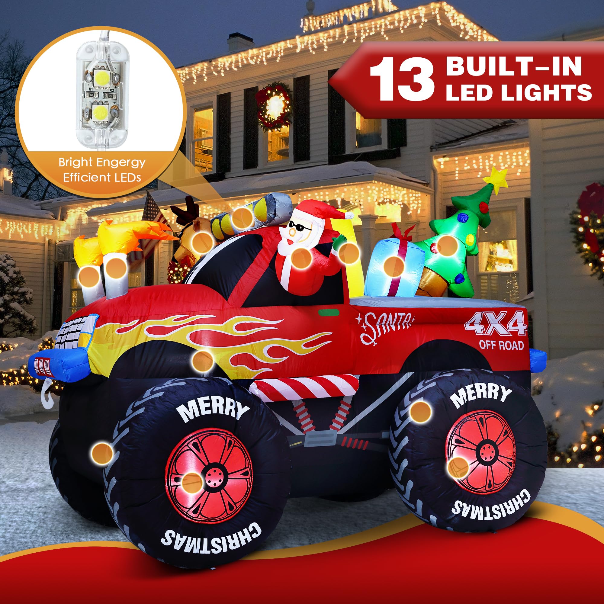 Foto 6 pulgar | Papá Noel Inflable Navideño Zpisf En Monster Truck De 8 Pies - Venta Internacional.