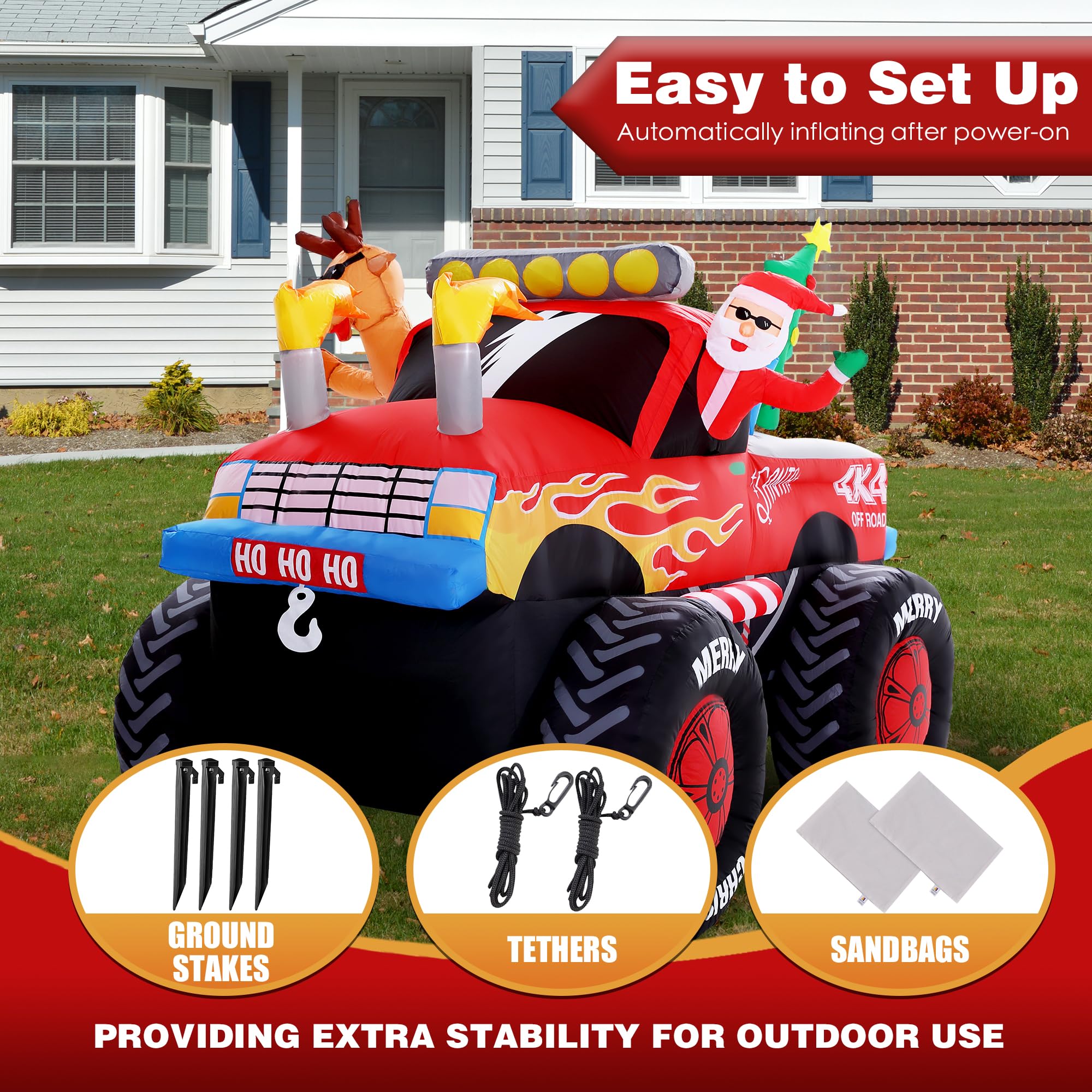 Foto 7 pulgar | Papá Noel Inflable Navideño Zpisf En Monster Truck De 8 Pies - Venta Internacional.