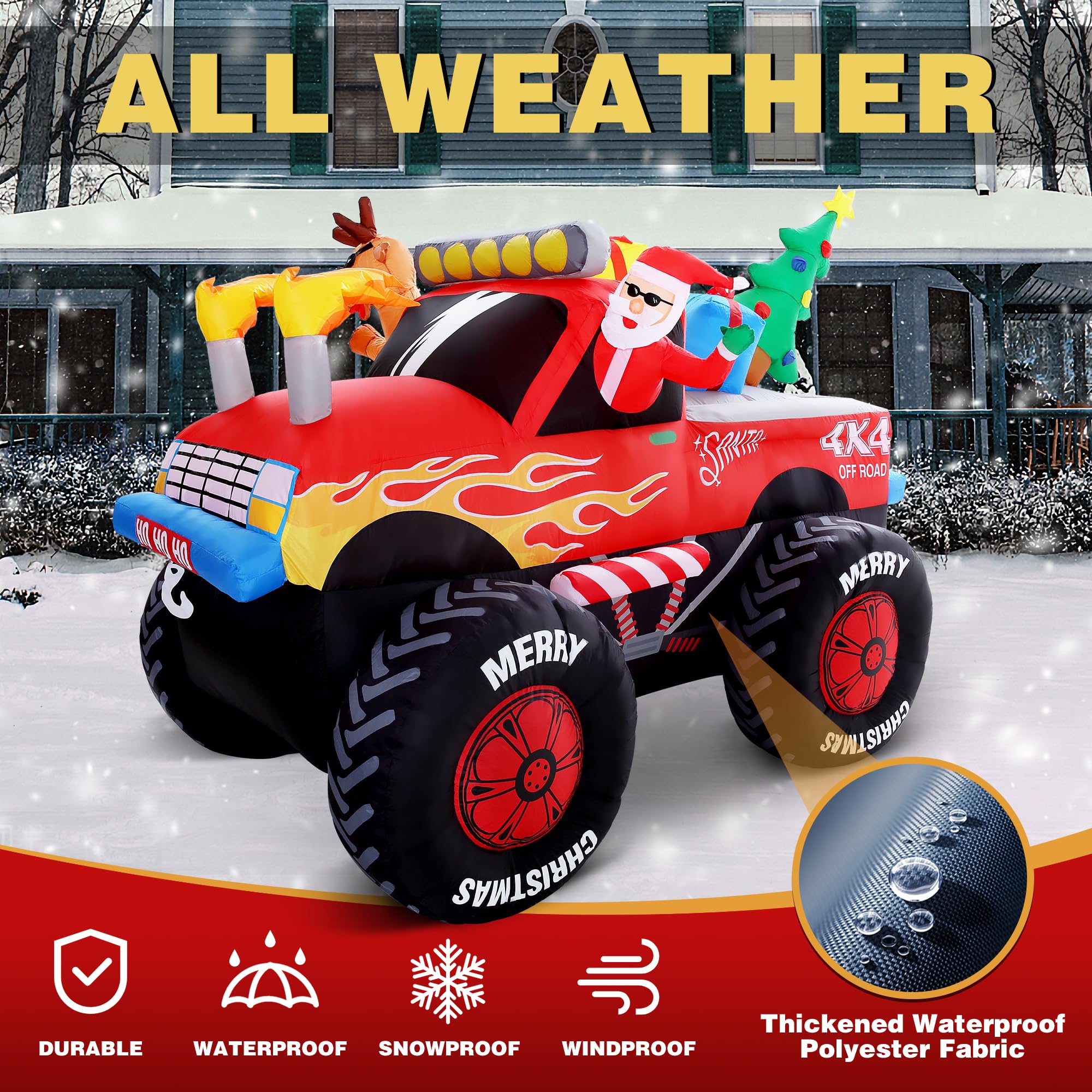 Foto 8 pulgar | Papá Noel Inflable Navideño Zpisf En Monster Truck De 8 Pies - Venta Internacional.