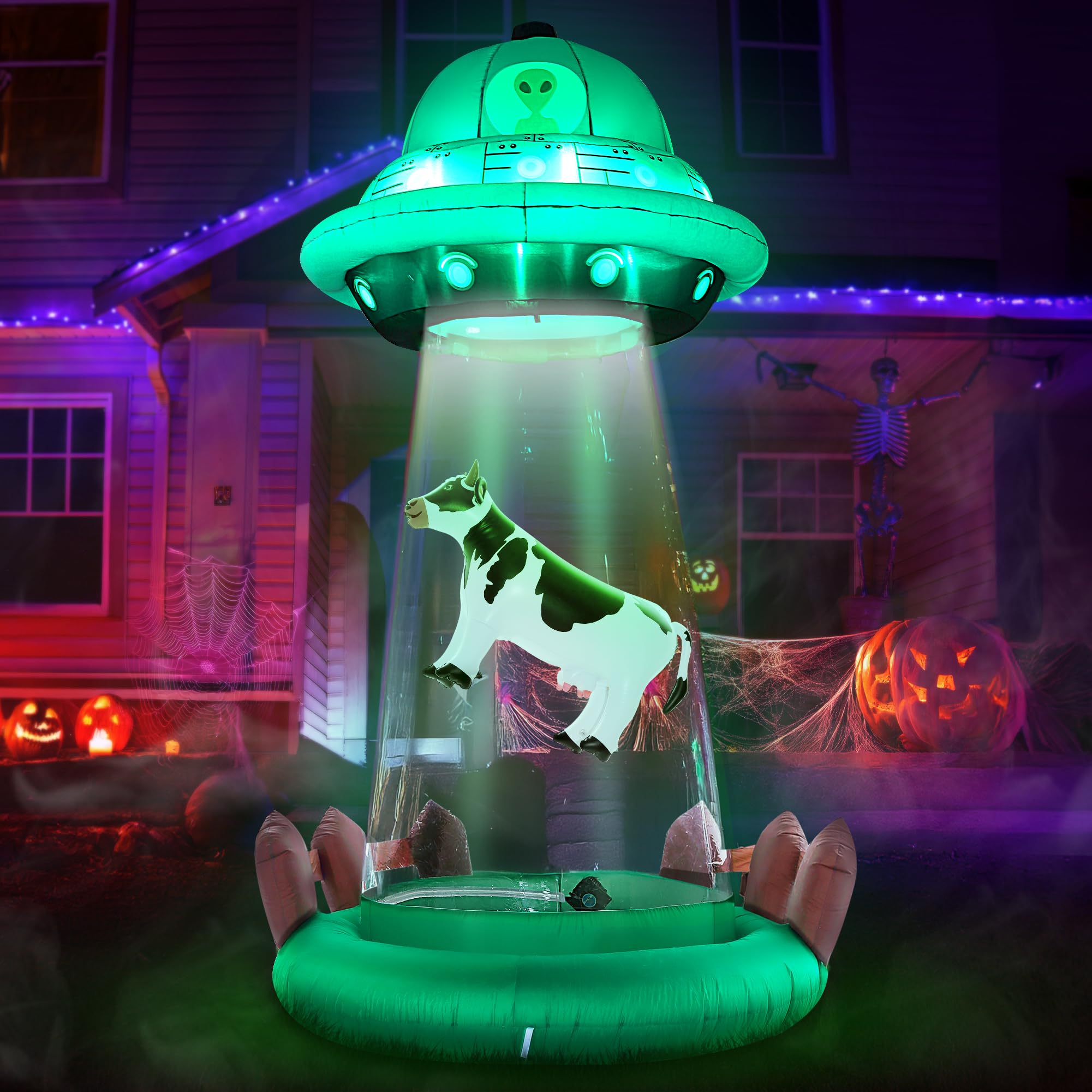 Foto 2 pulgar | Decoración Inflable De Halloween Zpisf Ufo De 3 M Con Secuestro De Vaca - Venta Internacional.