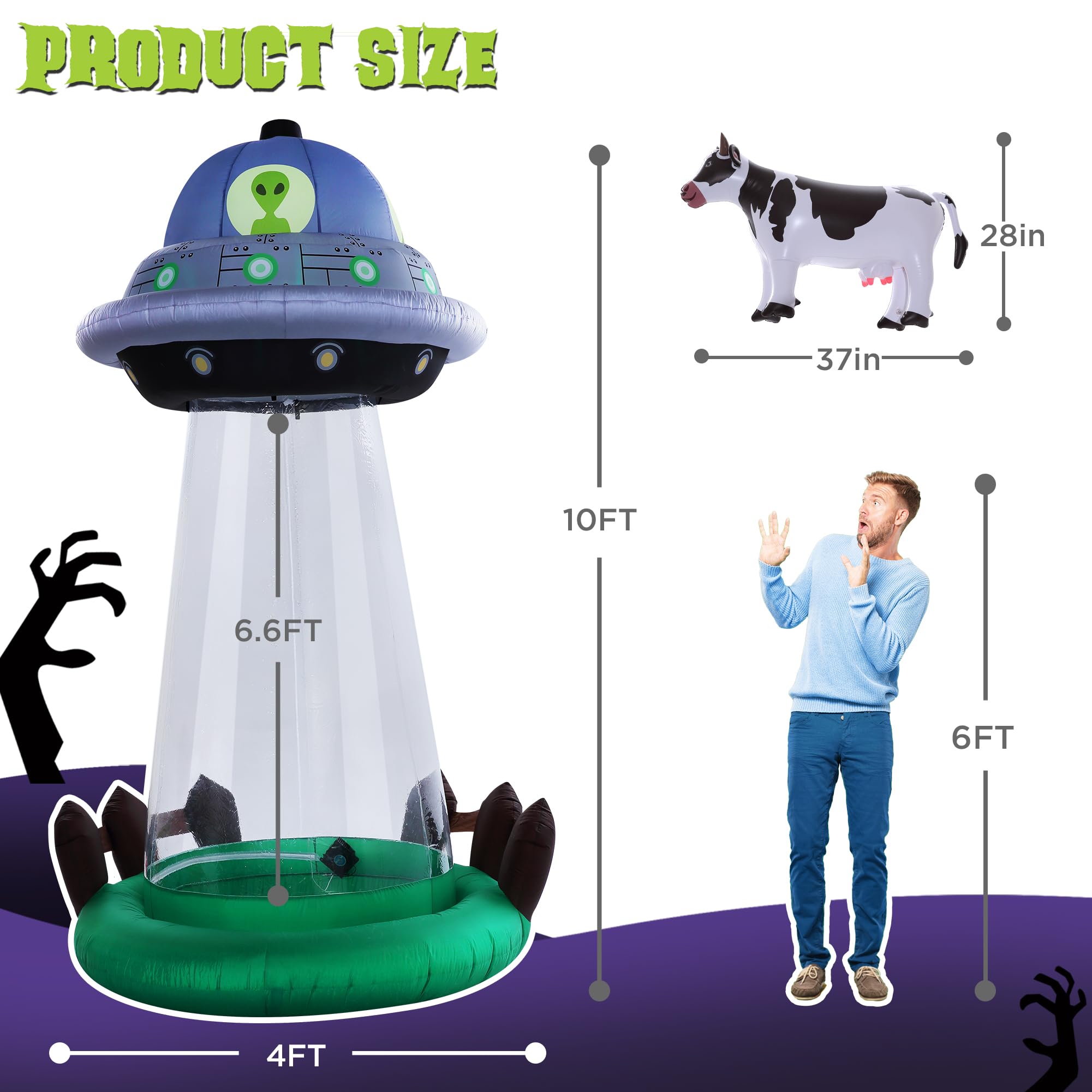 Foto 4 pulgar | Decoración Inflable De Halloween Zpisf Ufo De 3 M Con Secuestro De Vaca - Venta Internacional.