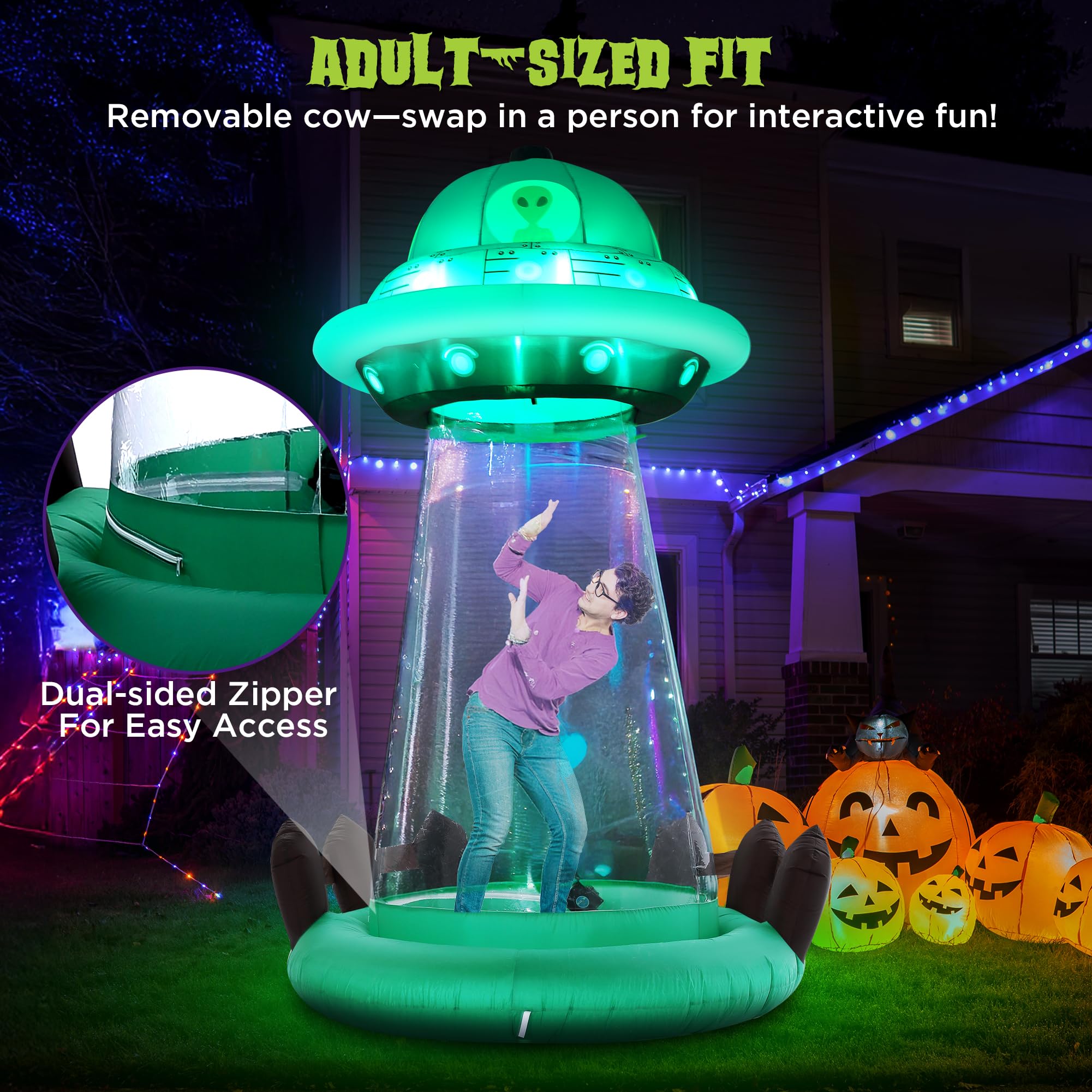 Foto 5 pulgar | Decoración Inflable De Halloween Zpisf Ufo De 3 M Con Secuestro De Vaca - Venta Internacional.