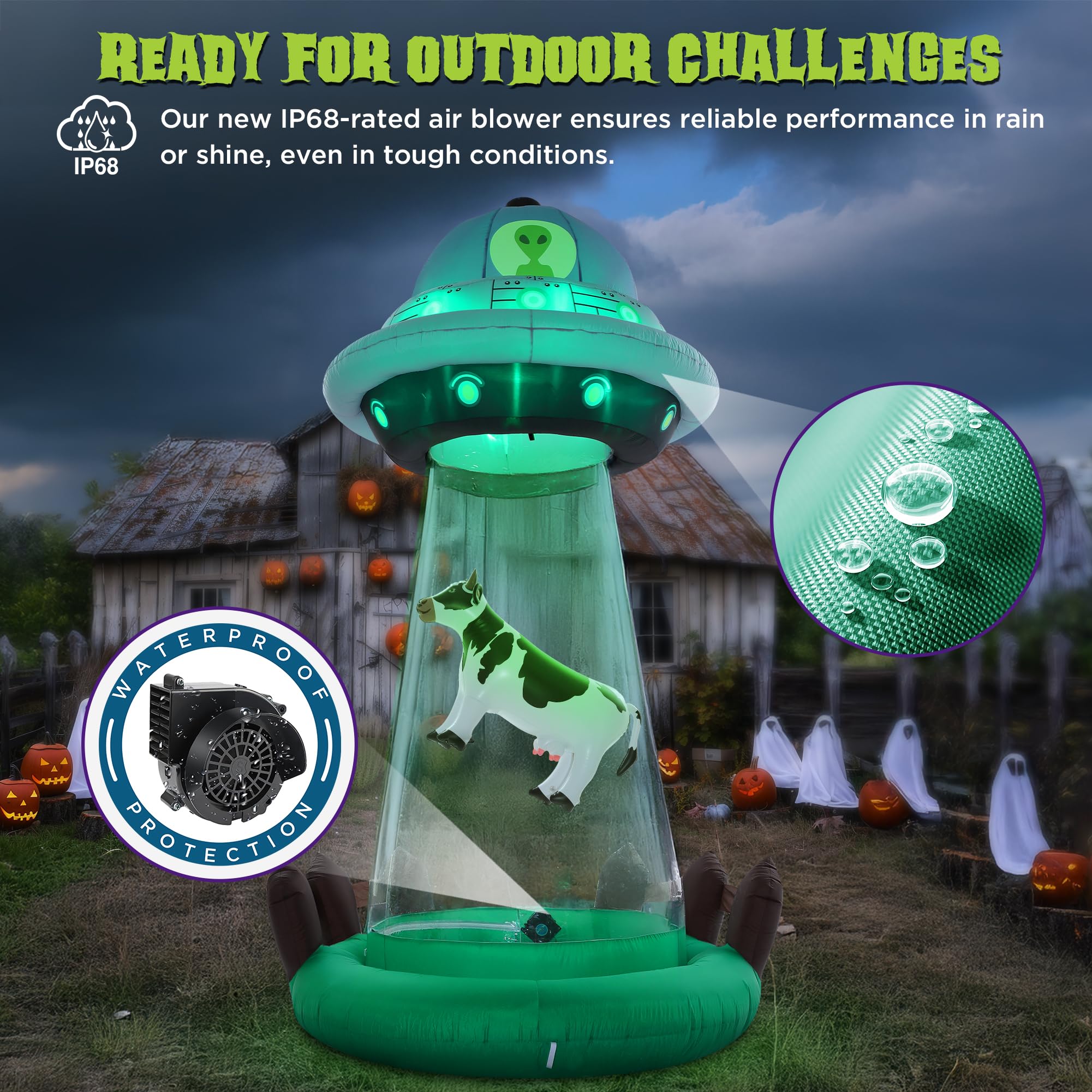 Foto 6 pulgar | Decoración Inflable De Halloween Zpisf Ufo De 3 M Con Secuestro De Vaca - Venta Internacional.
