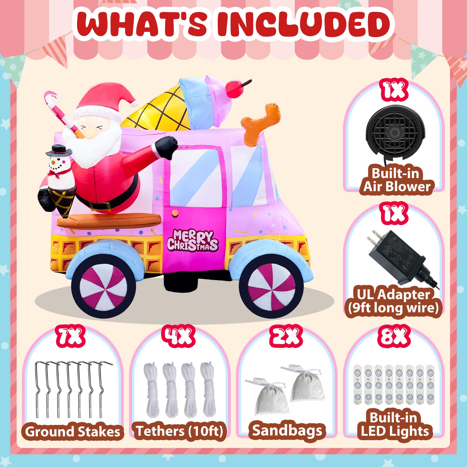 Foto 5 pulgar | Inflable Navideño Ourwarm Santa Ice Cream-Venta Internacional