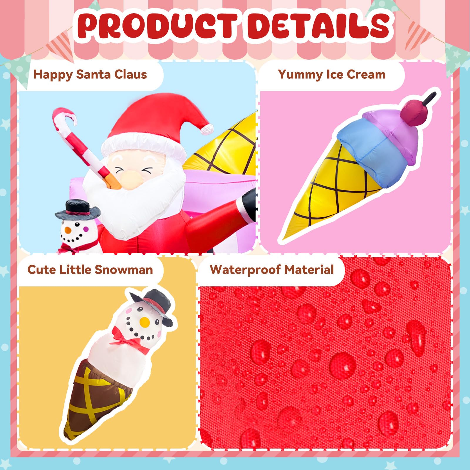 Foto 7 pulgar | Inflable Navideño Ourwarm Santa Ice Cream-Venta Internacional