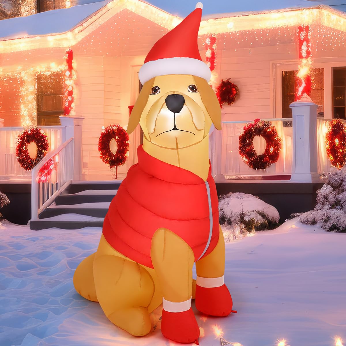 Foto 2 | Perro Inflable Navideño Goosh Con Gorro Navideño De 1,7 M Con Led - Venta Internacional.
