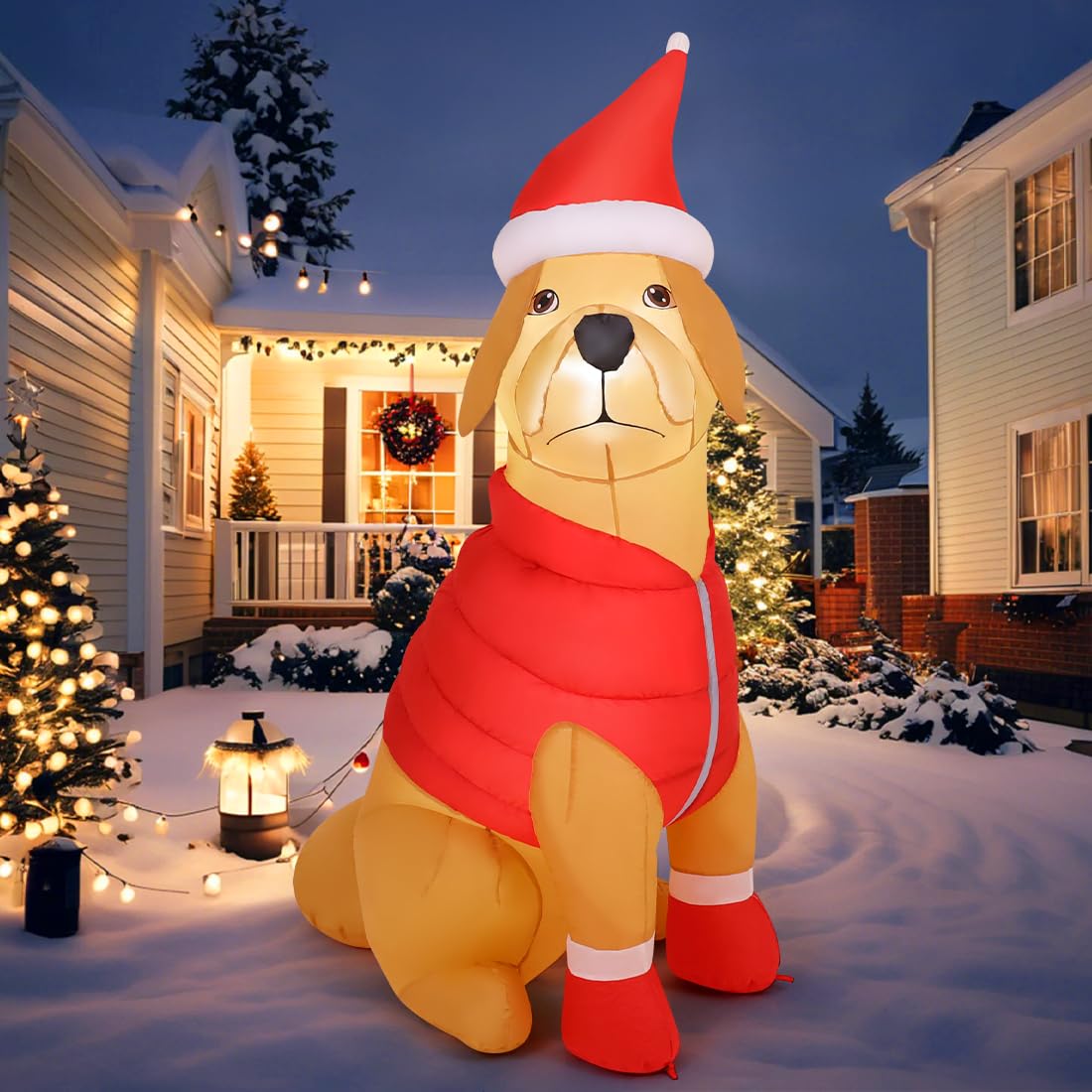 Foto 4 | Perro Inflable Navideño Goosh Con Gorro Navideño De 1,7 M Con Led - Venta Internacional.