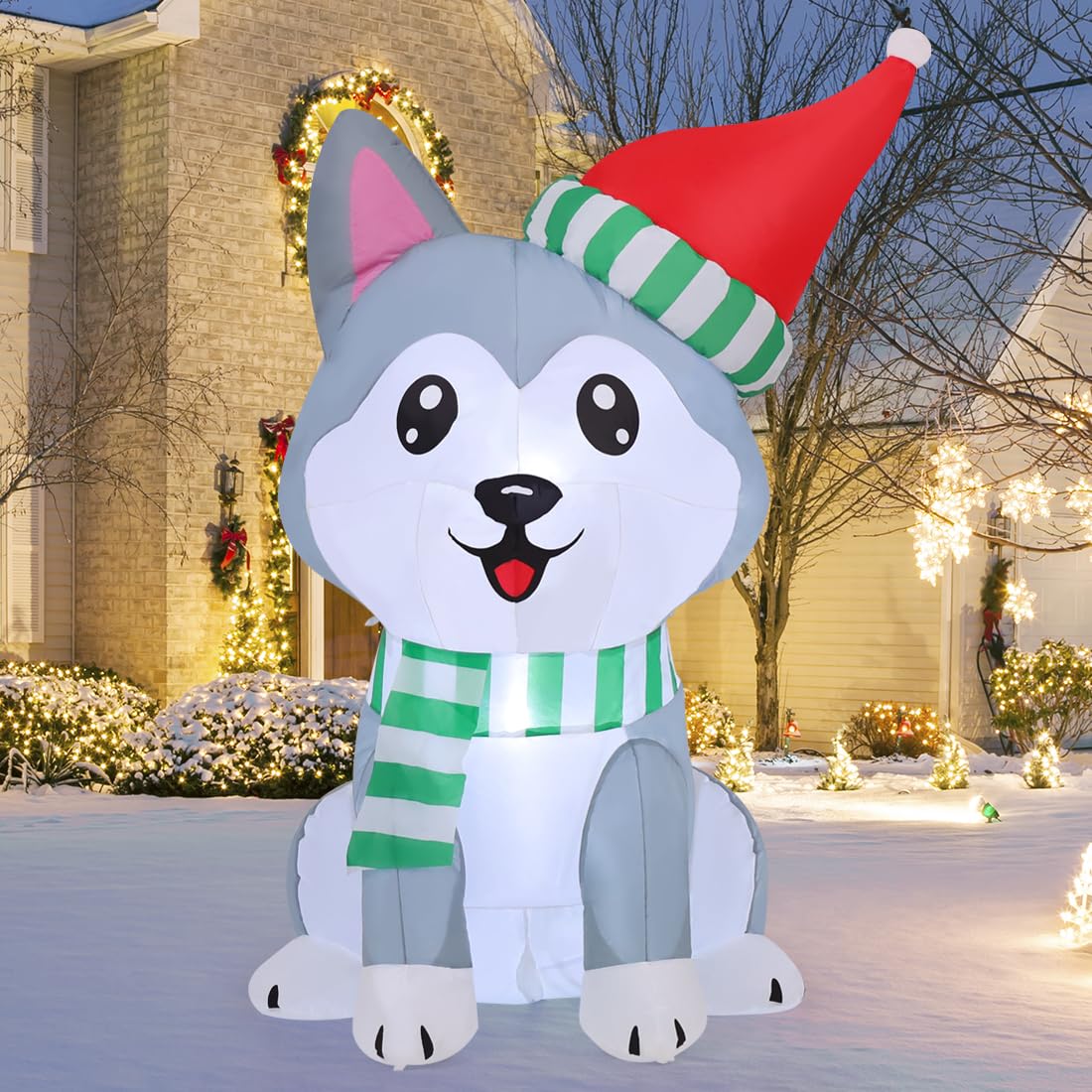 Inflable Navideño Goosh Perro Husky 1.5 M Con Gorro De Papá Noel Y Led - Venta Internacional $1,305