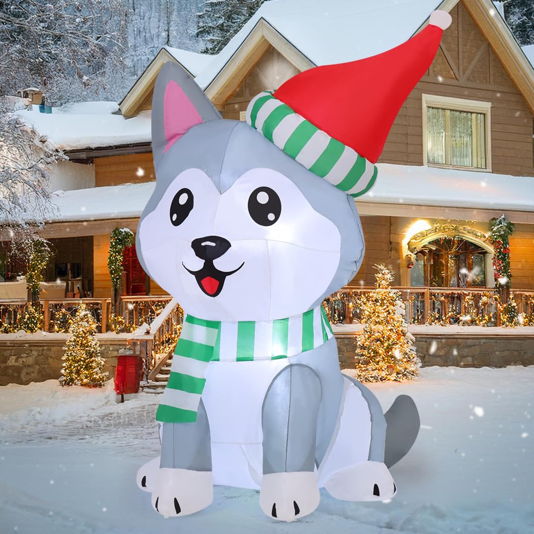 Foto 2 | Inflable Navideño Goosh Perro Husky 1.5 M Con Gorro De Papá Noel Y Led - Venta Internacional