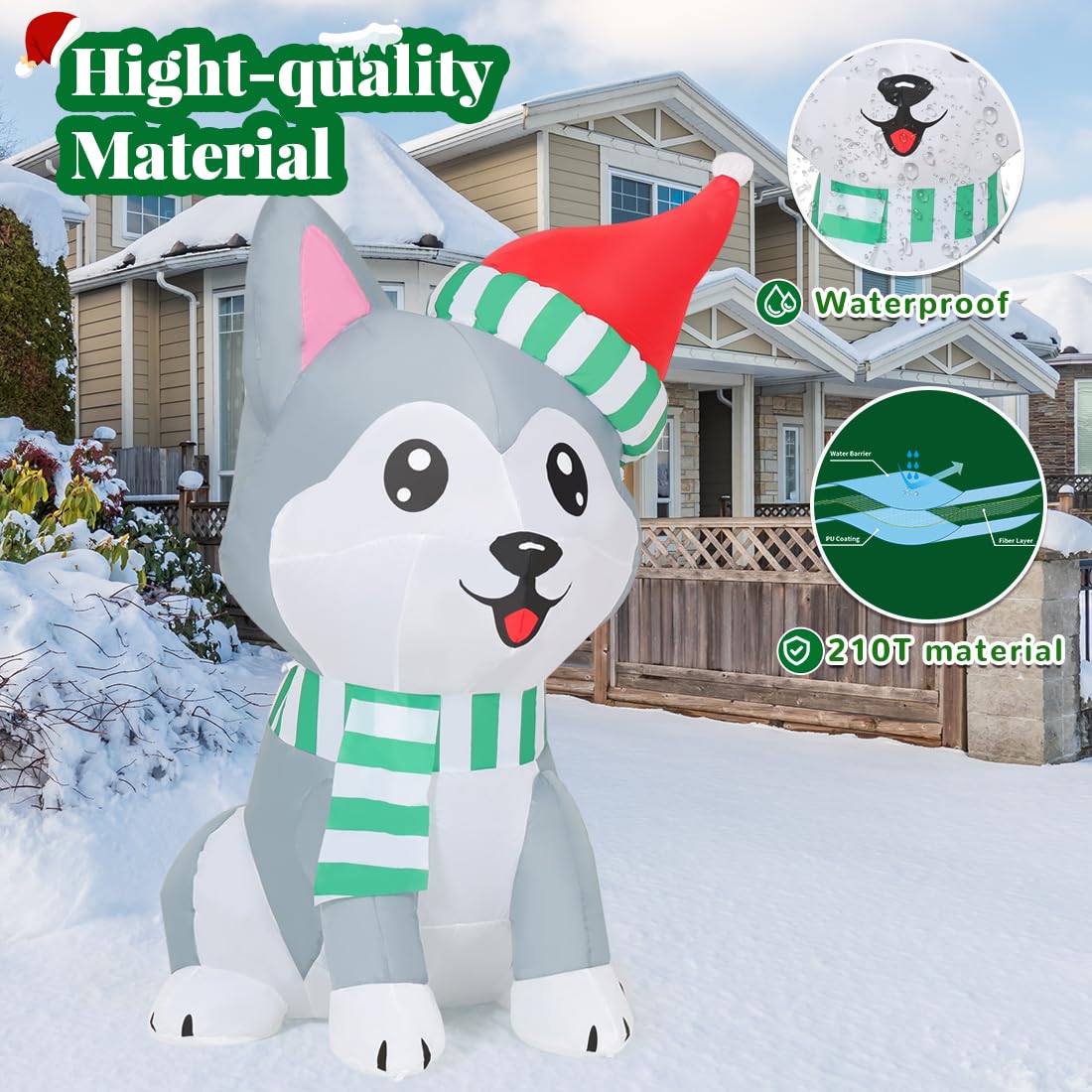 Foto 4 | Inflable Navideño Goosh Perro Husky 1.5 M Con Gorro De Papá Noel Y Led - Venta Internacional