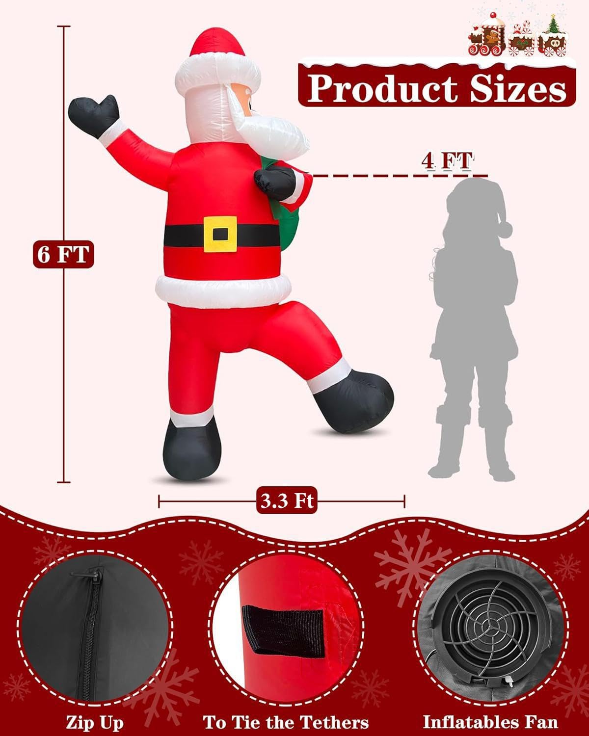 Foto 4 | Inflable Navideño Turnmeon Papá Noel 6 Pies De Altura Para Escalar - Venta Internacional