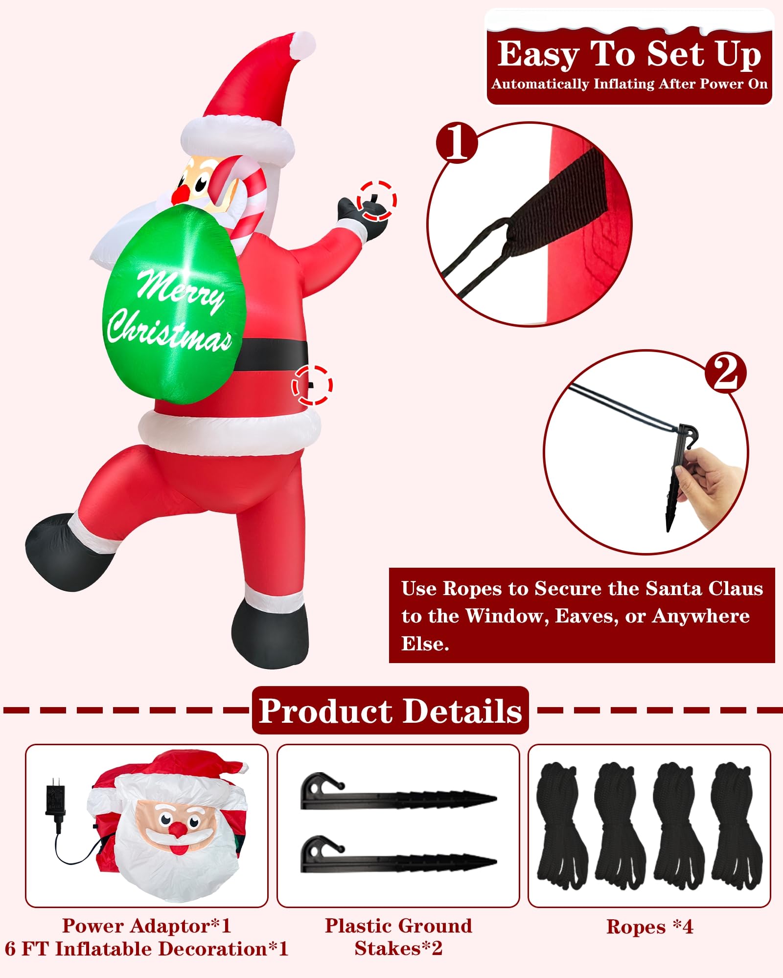 Foto 5 | Inflable Navideño Turnmeon Papá Noel 6 Pies De Altura Para Escalar - Venta Internacional