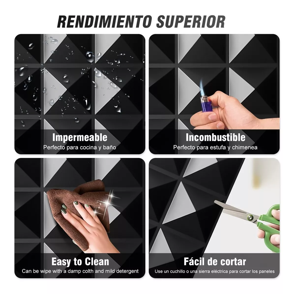 Foto 6 pulgar | Panel Decorativo 3D BELUG de Pared Fondo 16 Piezas Negro