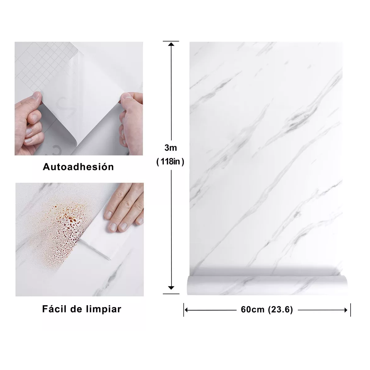 Foto 2 | Papel Tapiz con Adhesivo Tipo Mármol Vinil 60cm X 3m Eo Safe Imports Esi-17589 Blanco