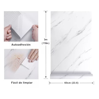 Foto 2 | Papel Tapiz con Adhesivo Tipo Mármol Vinil 60cm X 3m Eo Safe Imports Esi-17589 Blanco