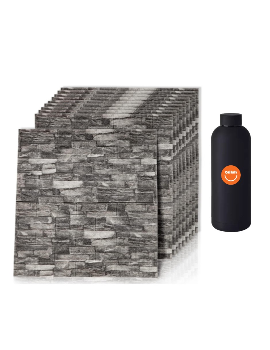 3d Pegatina Pared Patron Ladrillo + Termo De Agua De Regalo Güish