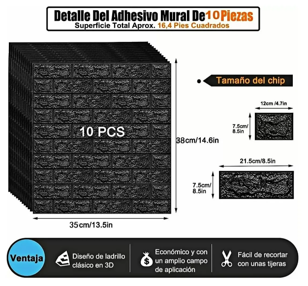 Foto 4 pulgar | Papel Tapiz 3D Xtellar Patrón de Ladrillo 10 Piezas