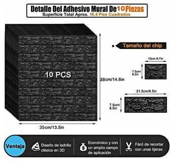 Foto 3 | Papel Tapiz 3D Xtellar Patrón de Ladrillo 10 Piezas