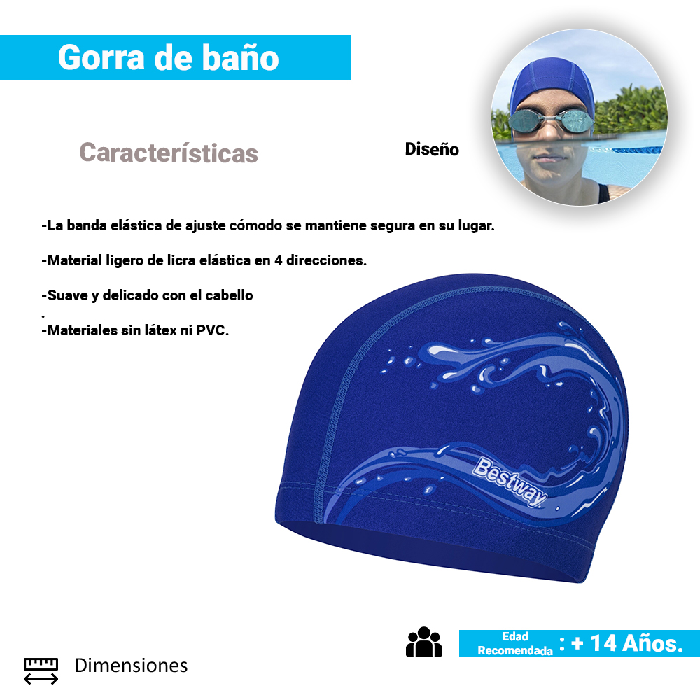 Foto 3 pulgar | Gorro De Natación Licra Elastica Unisex Unitalla Bestway