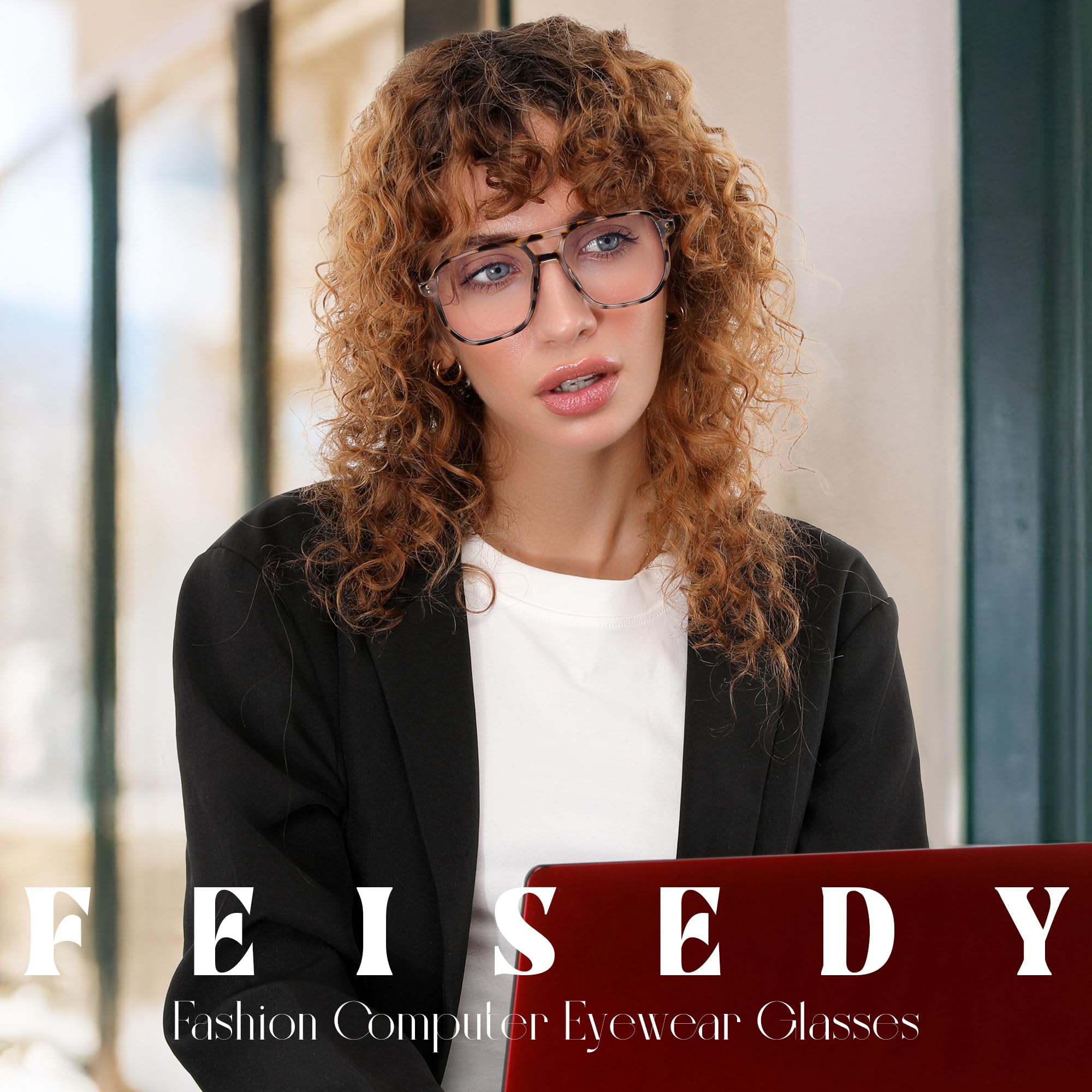 Foto 2 | Gafas Bloqueadoras De Luz Azul Feisedy Fake Nerd Clear Square - Venta Internacional.