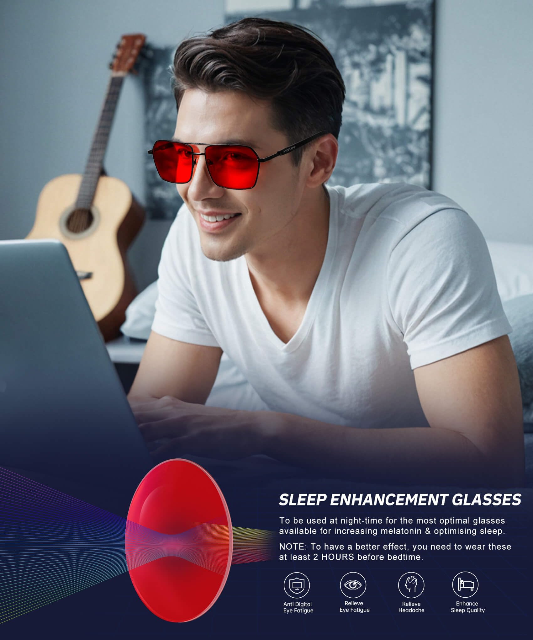 Foto 7 pulgar | Gafas Bloqueadoras De Luz Azul Y Verde Anyluv Sleep Enhance - Venta Internacional.