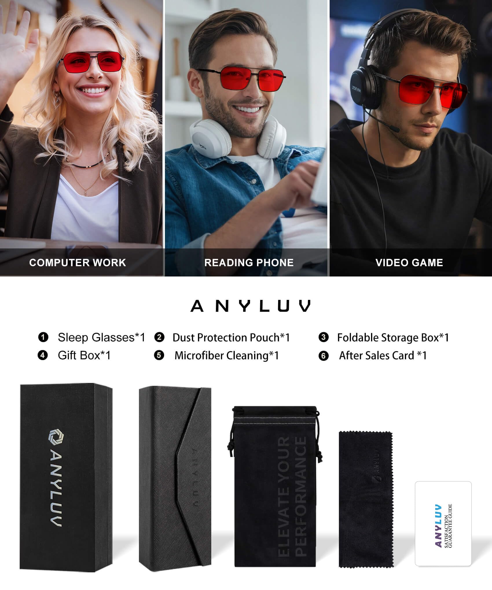 Foto 8 pulgar | Gafas Bloqueadoras De Luz Azul Y Verde Anyluv Sleep Enhance - Venta Internacional.