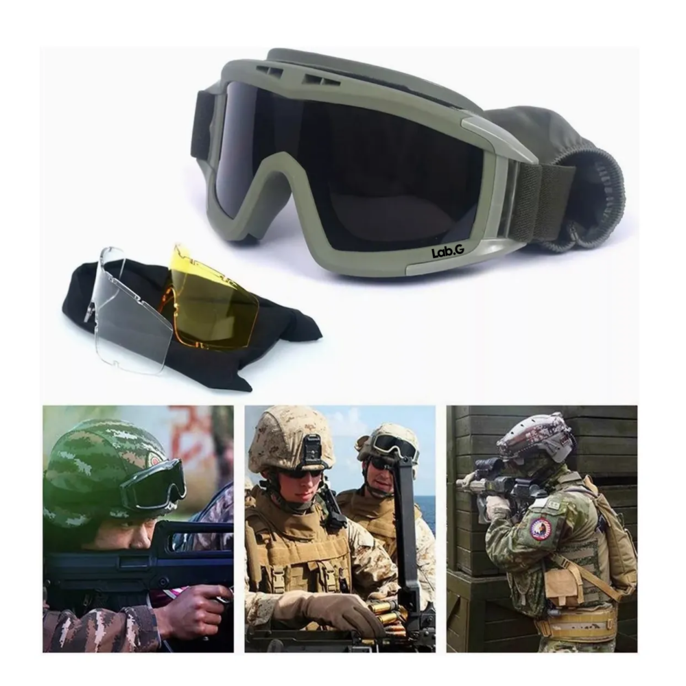Foto 3 pulgar | Goggle Militar Táctico Lentes Gotcha Policía Careta Gafas Lab.g  Negro Con Verde Olivo